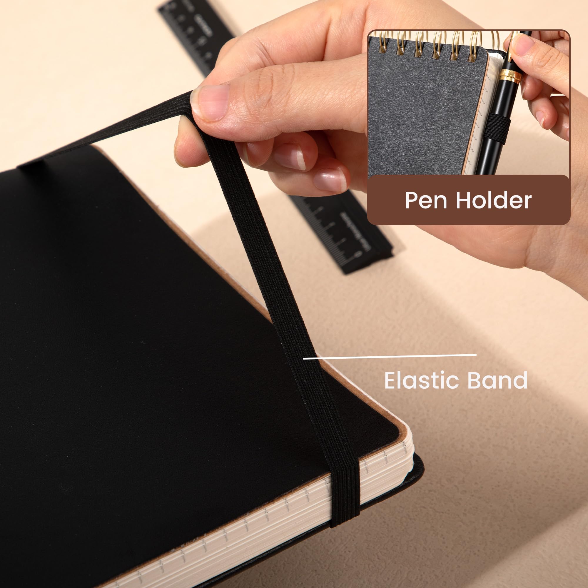 Premium Spiral Notebook Leather Steno Pad - 240 Pages 5x7 Top Bound Notepad with 100 GSM Thick Paper for Office, College & School | Left-Handed Friendly | Black Cover | Ideal for Meetings, Note-Taking & Journaling