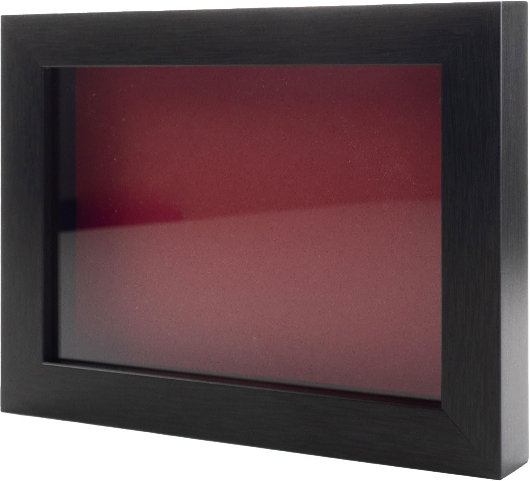 13x34 Charcoal Wood Shadow Box Display Frame with Red Acid-Free Backing, UV-Protected Acrylic & Hanging Hardware - 3/4
