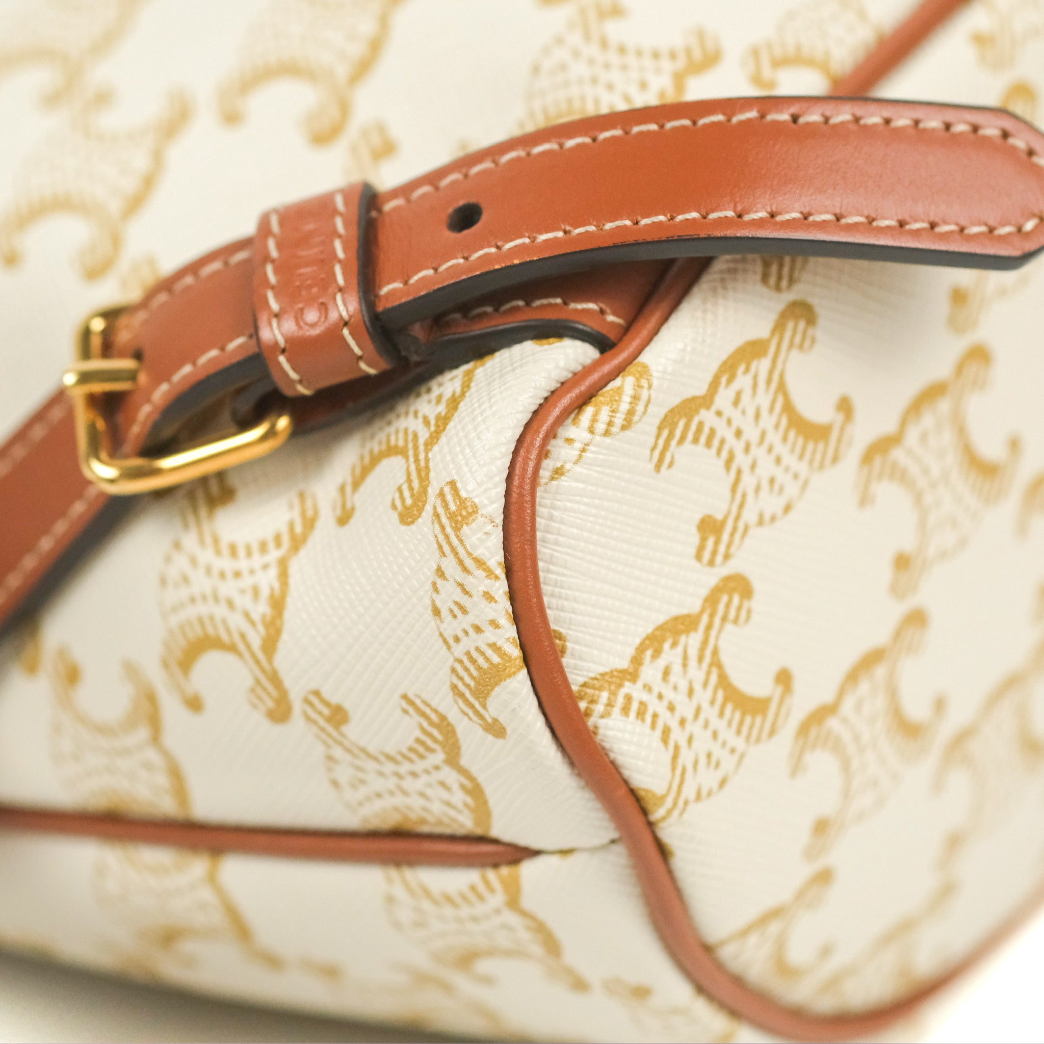 Celine Mini Floco Backpack in Triomphe Canvas - White & Tan Calfskin Leather | Stylish Luxury Backpack for Women, Travel & Everyday Use