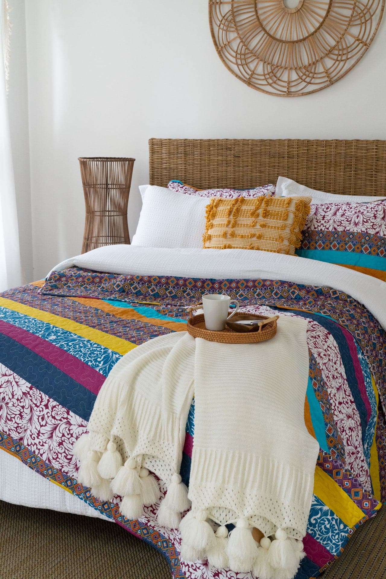 Boho Stripe 3-Piece Quilt Set - Queen Size, Soft Cotton Bedding for Bohemian Style Bedroom Decor | Perfect for Guest Rooms, Master Bedrooms & Cozy Home Styling