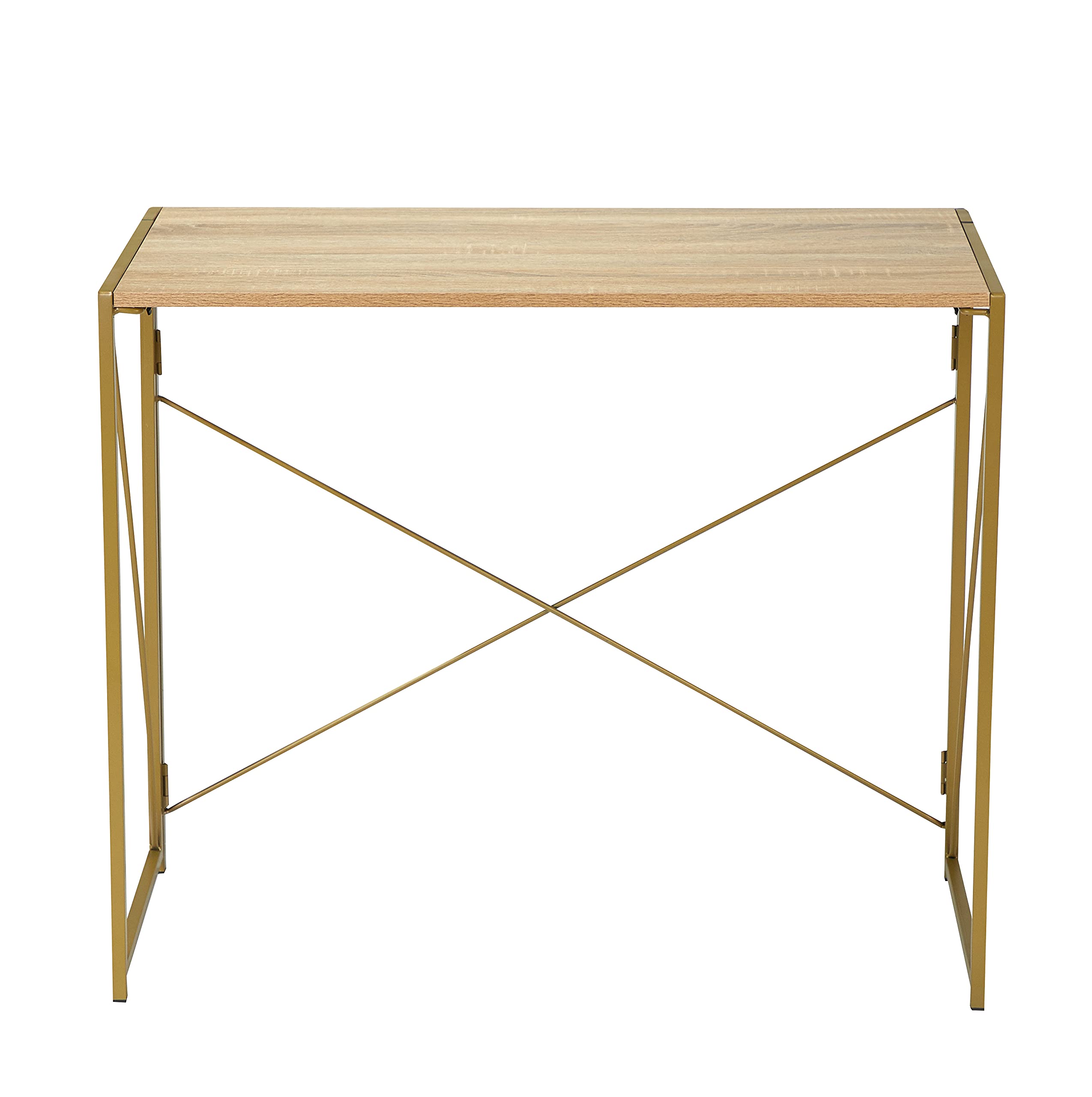 Foldable Computer Desk for Small Spaces - Urban Lifestyle Home Office Desk in Wood & Gold Finish | Perfect for Apartments, Dorms & Workspaces