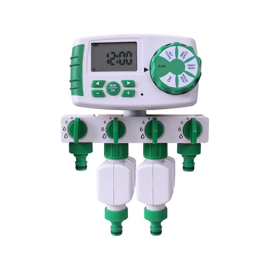 YKBTP Automatic 4-Zone LCD Display Watering Timer - Smart Irrigation System with 2 Solenoid Valves for Garden, Lawn & Plant Care | Perfect for Drip Irrigation, Sprinkler Systems & Greenhouses (Color: C)