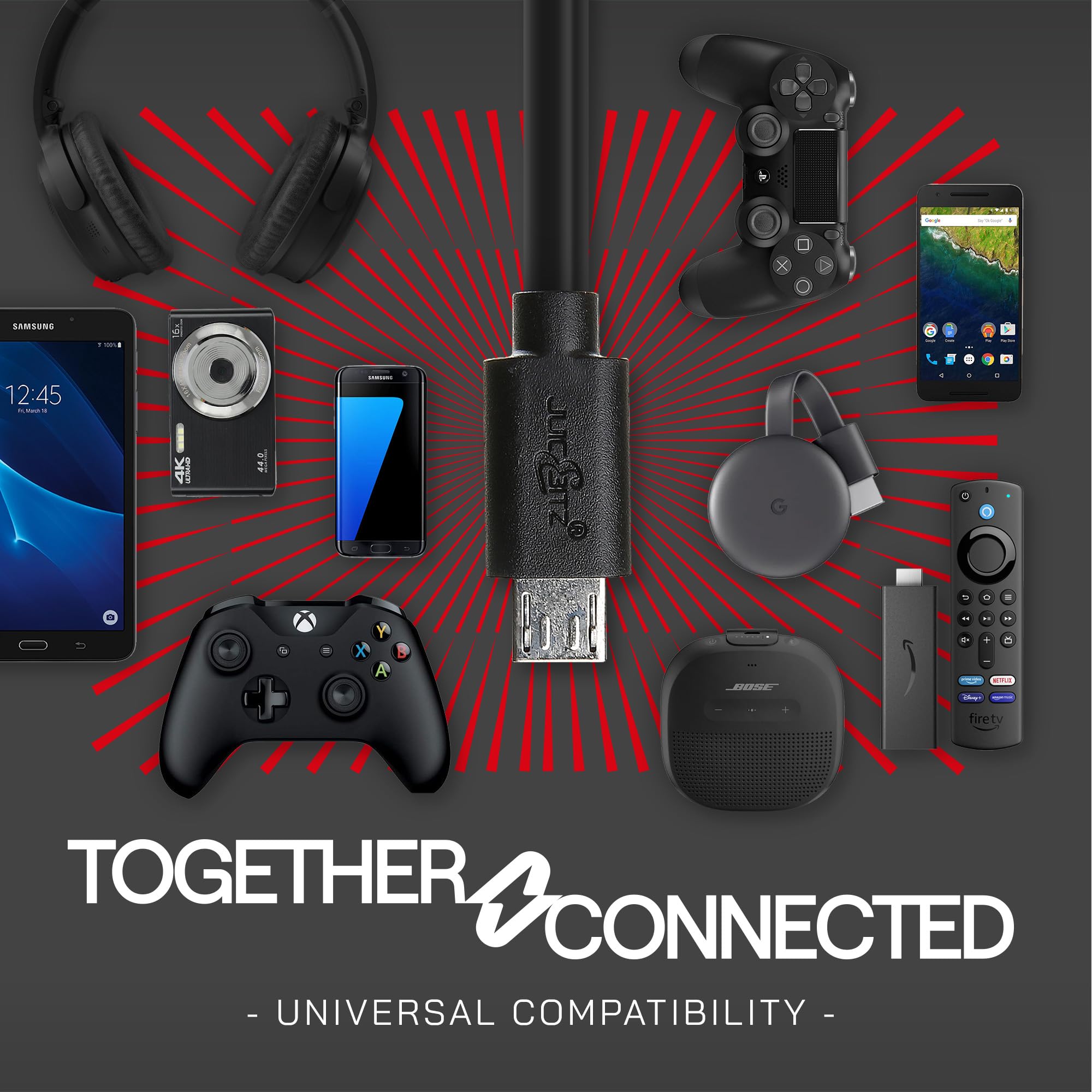 JuicEBitz 0.5m 22AWG Micro USB Extension Cable - Female to Male Micro B 2.0 High Speed Data Sync & Charging Cable (Black) - Perfect for Smartphones, Tablets, Cameras and Portable Devices