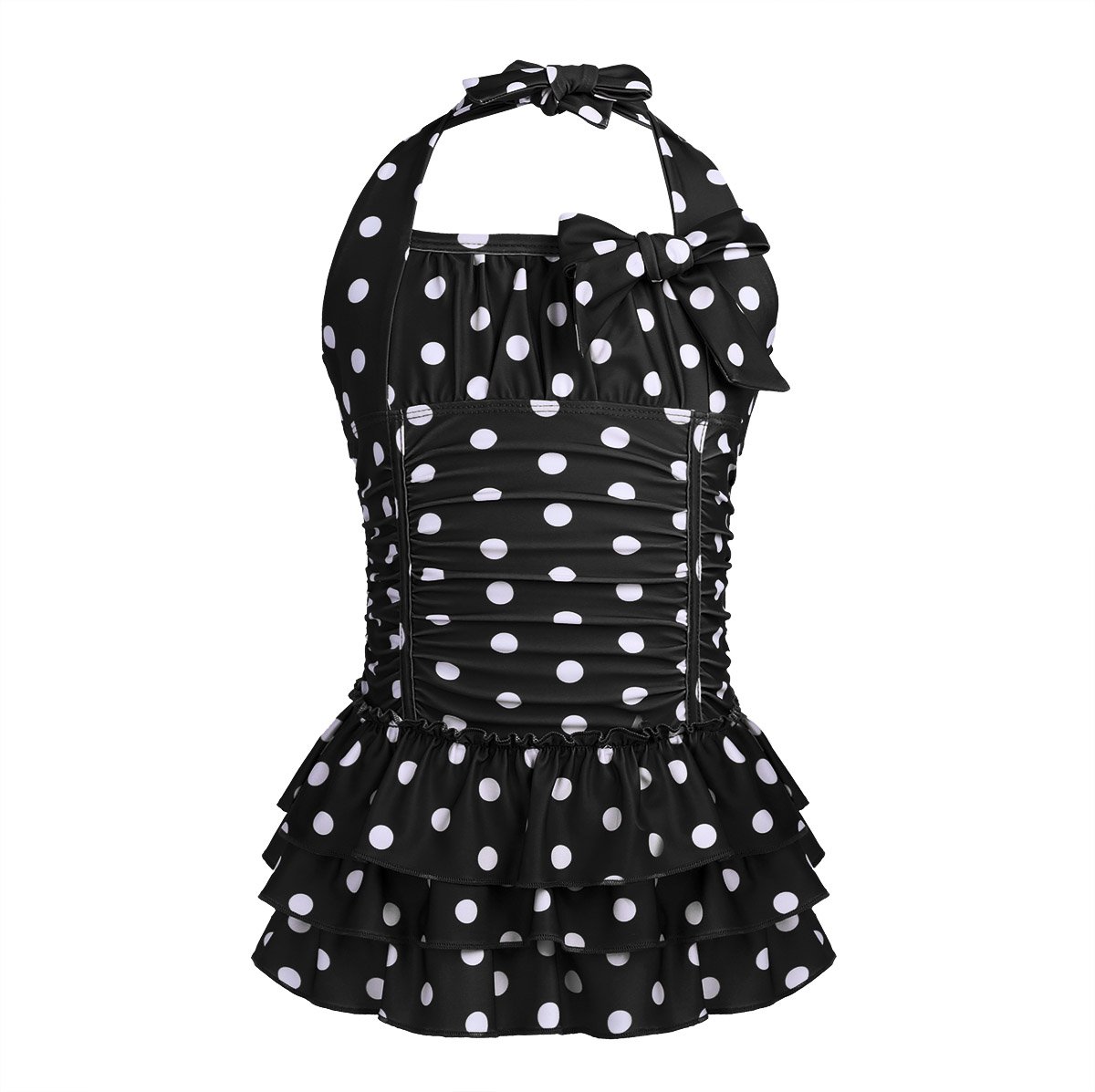 Nikiikoo Girls' Polka Dot Halter One-Piece Swimsuit with Ruffle Skirt - Cute Swim Dress for Toddler & Kids - Perfect for Beach, Pool & Summer Vacation