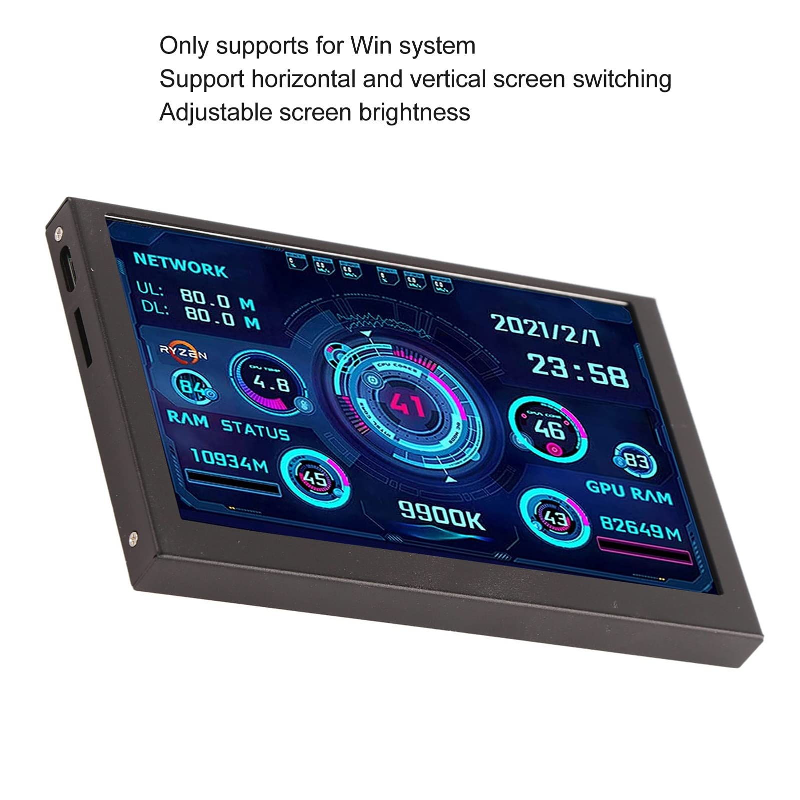 5 Inch IPS USB Mini Monitor - Multi-Themed PC Temperature Display with AIDA64 Support for CPU GPU RAM Data - USB C Secondary Screen for Computer Case - Perfect for Gaming Rigs & Workstation Setups