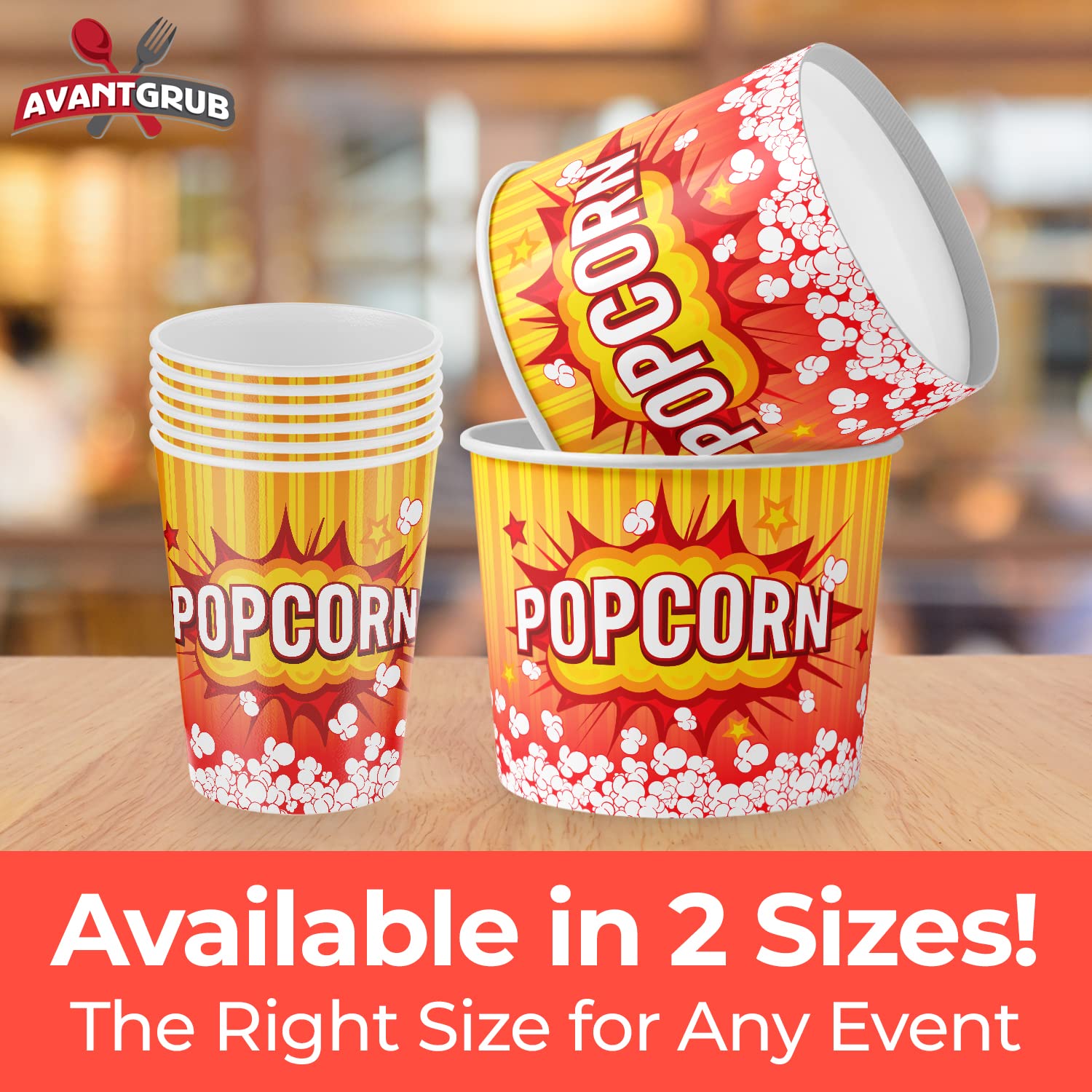 Vintage-Style 85oz Popcorn Buckets (100 Pack) - Reusable, Durable & Greaseproof Movie Theater Containers in Red & Yellow - Perfect for Home Cinema, Birthday Parties, Carnivals, Fundraisers & Concession Stands