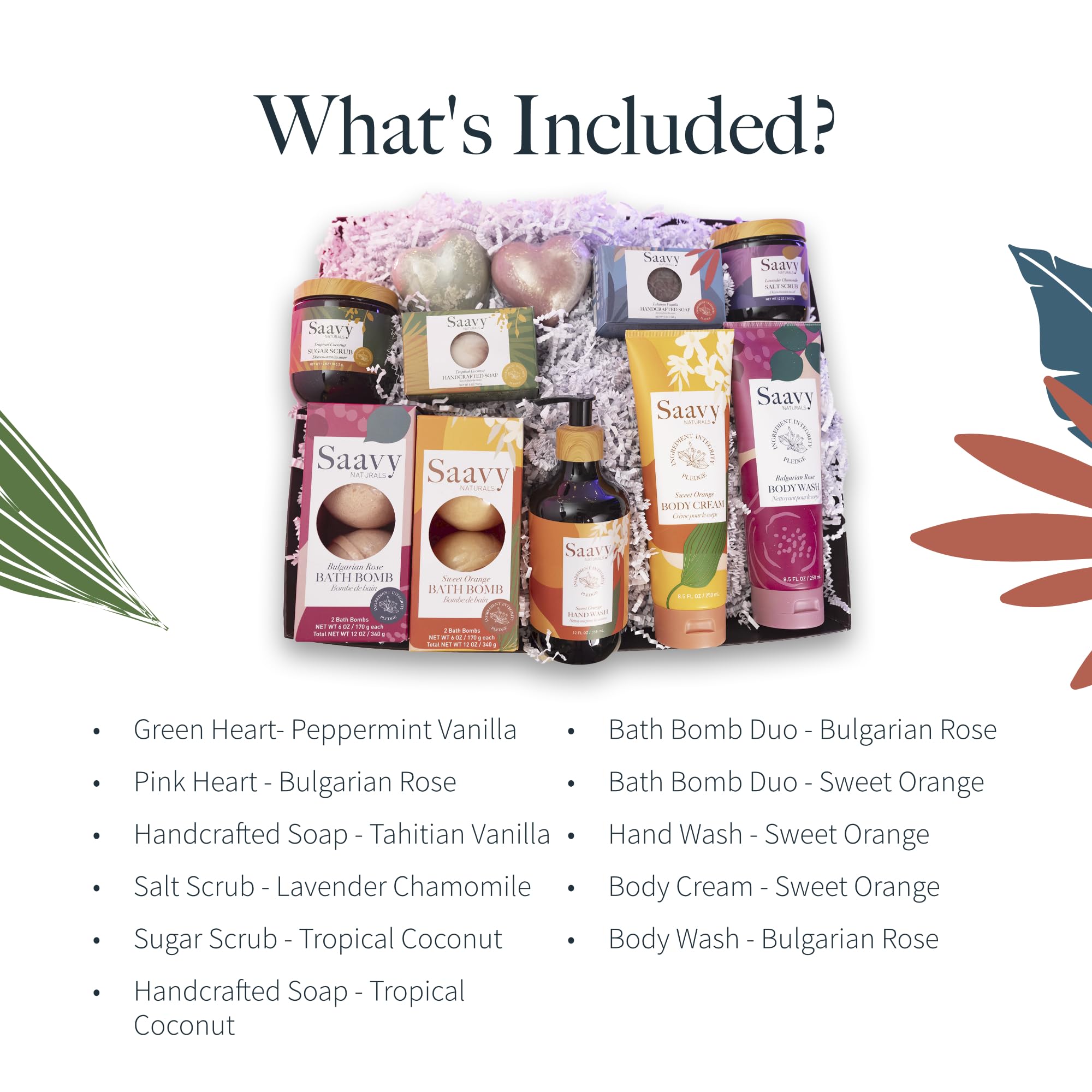 Saavy Naturals 11-Piece Spa Gift Set with Tahitian Vanilla Scented Body Wash & Sugar Scrub | Luxury Self-Care Gift Basket for Women | Perfect for Relaxation, Birthday Gifts & Mother's Day Presents