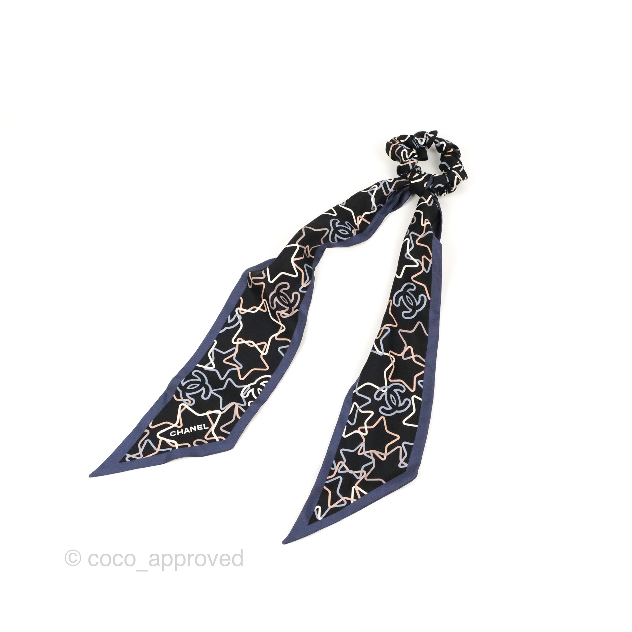 Chanel CC Star Silk Hair Scrunchie Black - Elegant Hair Accessory for Women, Perfect for Parties, Weddings & Everyday Style