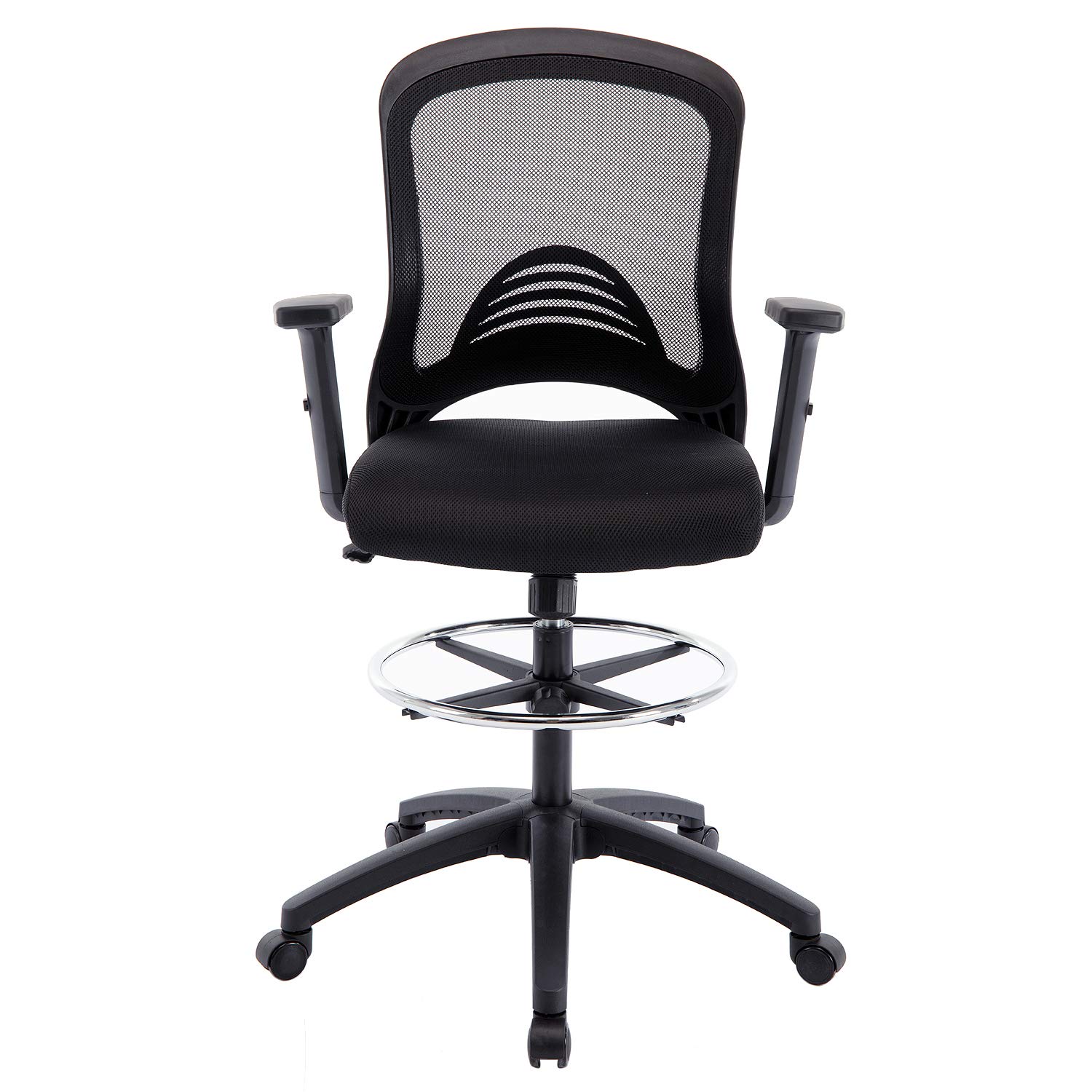 Ergonomic Mesh Office Drafting Chair with Adjustable Height & Arms - Black High Back Computer Desk Chair for Home Office, Reception & Drafting Workstations
