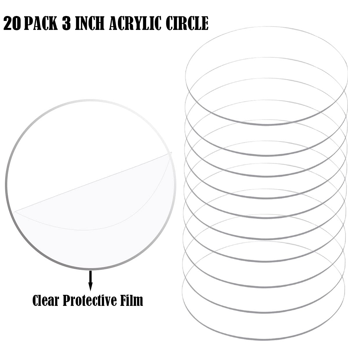 20 Pack 3 Inch Clear Acrylic Circles - Transparent Plexiglass Discs for Milestone Markers, Place Cards, DIY Crafts, Painting Projects | Perfect for Wedding Decor, Baby Showers, Art Displays & Home Decorations