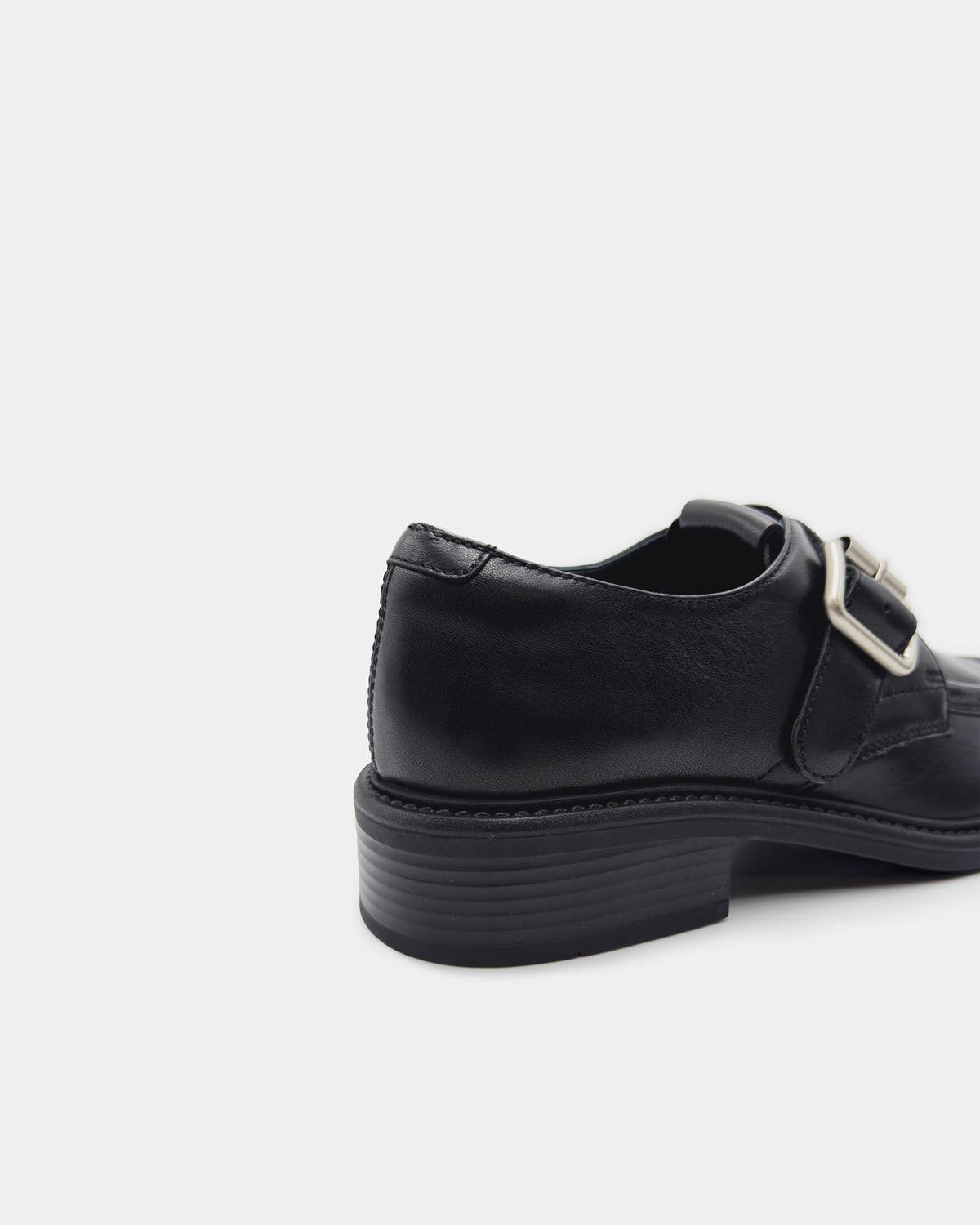 Black Leather Buckle Strap Loafers for Men & Women - Classic Comfortable Slip-On Shoes for Office, Casual & Dressy Occasions