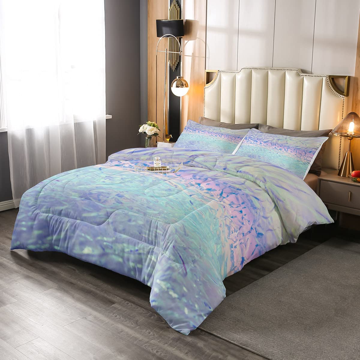 Mermaid Fairy Tale Fishscale Comforter Set - Gradient Iridescent Purple Microfiber Bedding for Kids, Girls & Women - Twin Size Quilt Set - Perfect for Princess Themed Bedrooms & Fantasy Room Decor