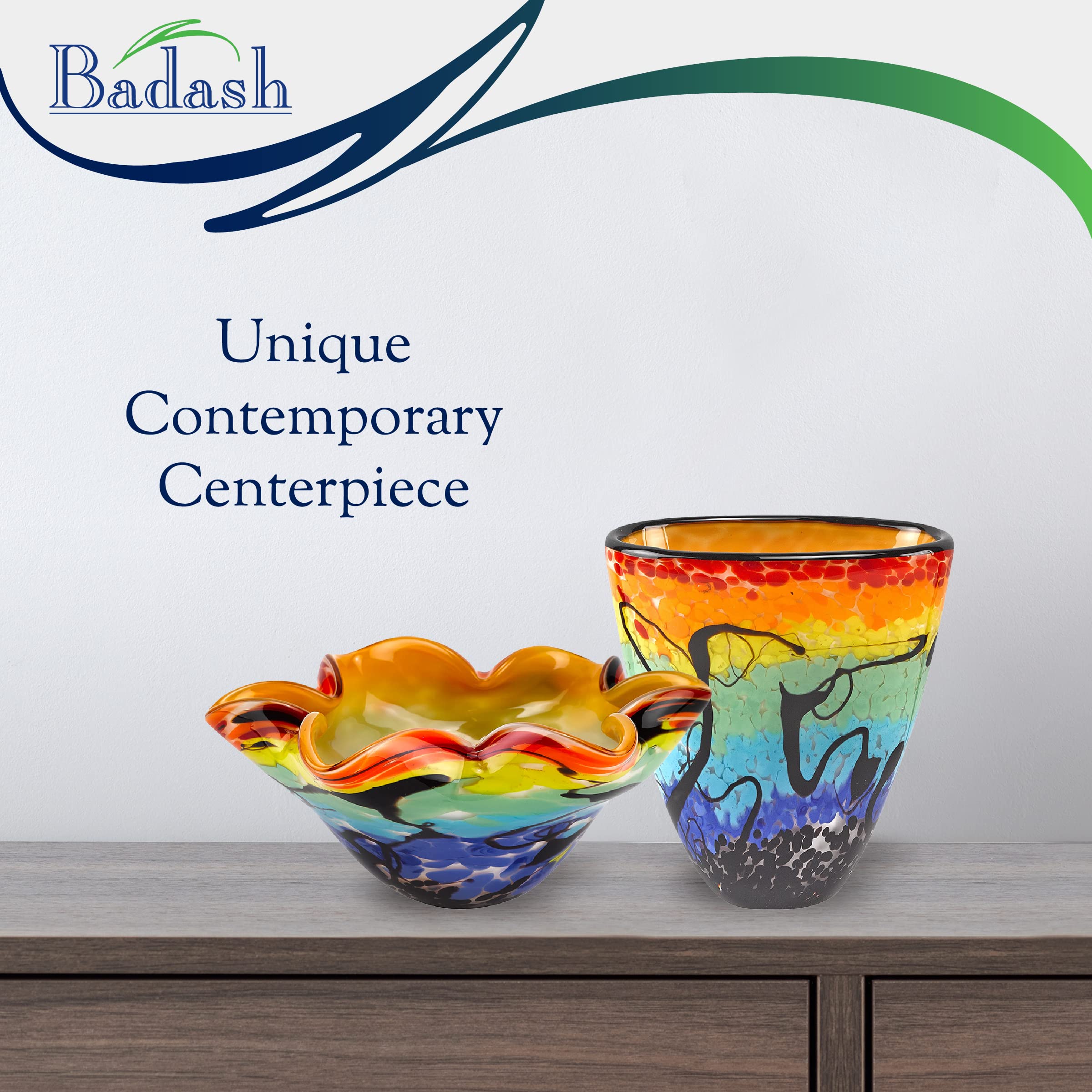 Badash Allura Murano-Style Glass Vase - 7 Inch Tall Handcrafted Mouth-Blown Oval Art Glass Vase for Home Decor - Elegant Centerpiece for Dining Table, Wedding Decor, and Luxury Gift Idea
