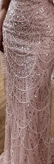 Luxury Dubai Nude Mermaid Evening Gown with Beaded Detachable Skirt - Formal Dress for Weddings, Galas & Special Occasions | LA72243A