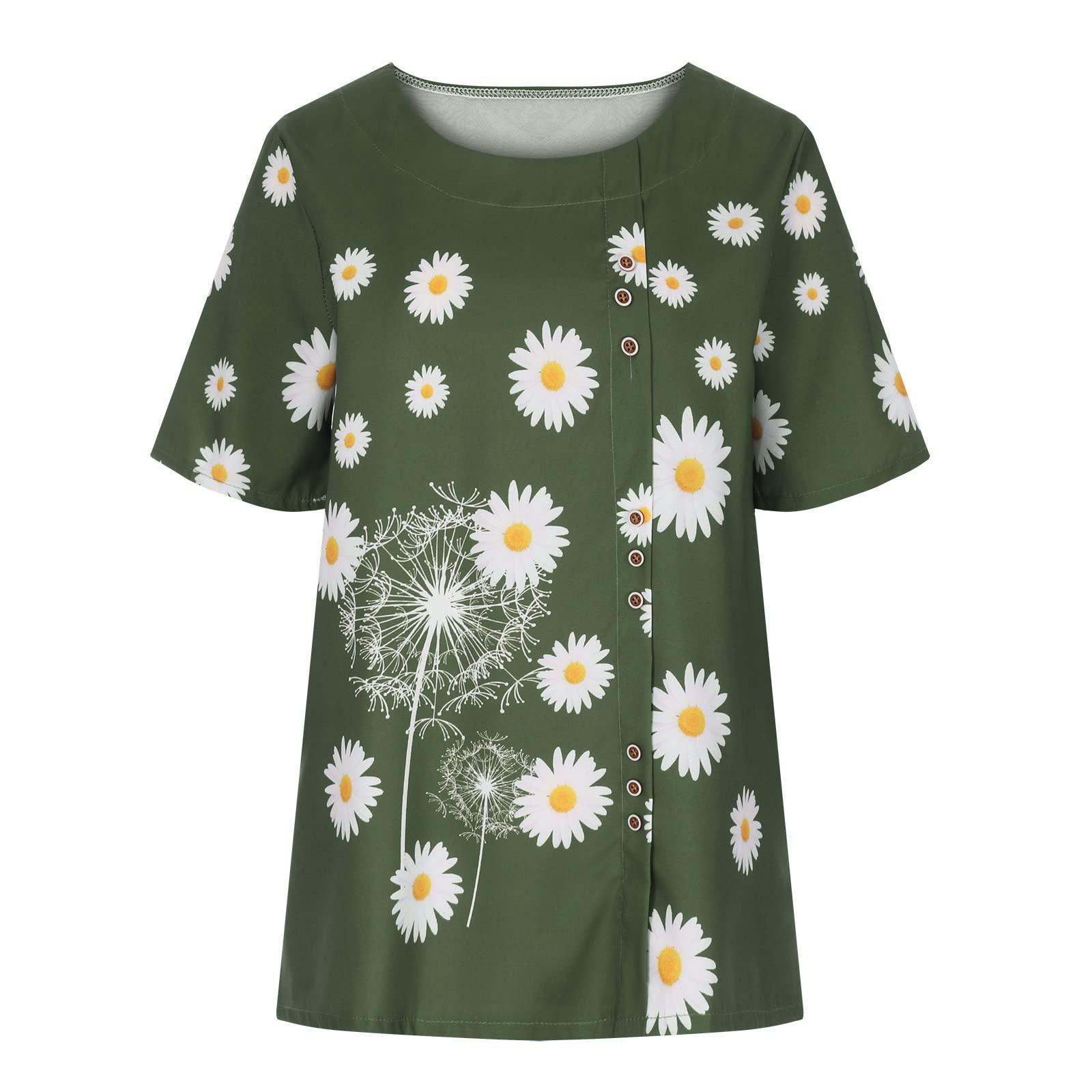 Women's Casual Halter Tops - Round Neck Short Sleeve Printed Loose Blouse for Summer Outfits, Beach Wear & Daily Fashion
