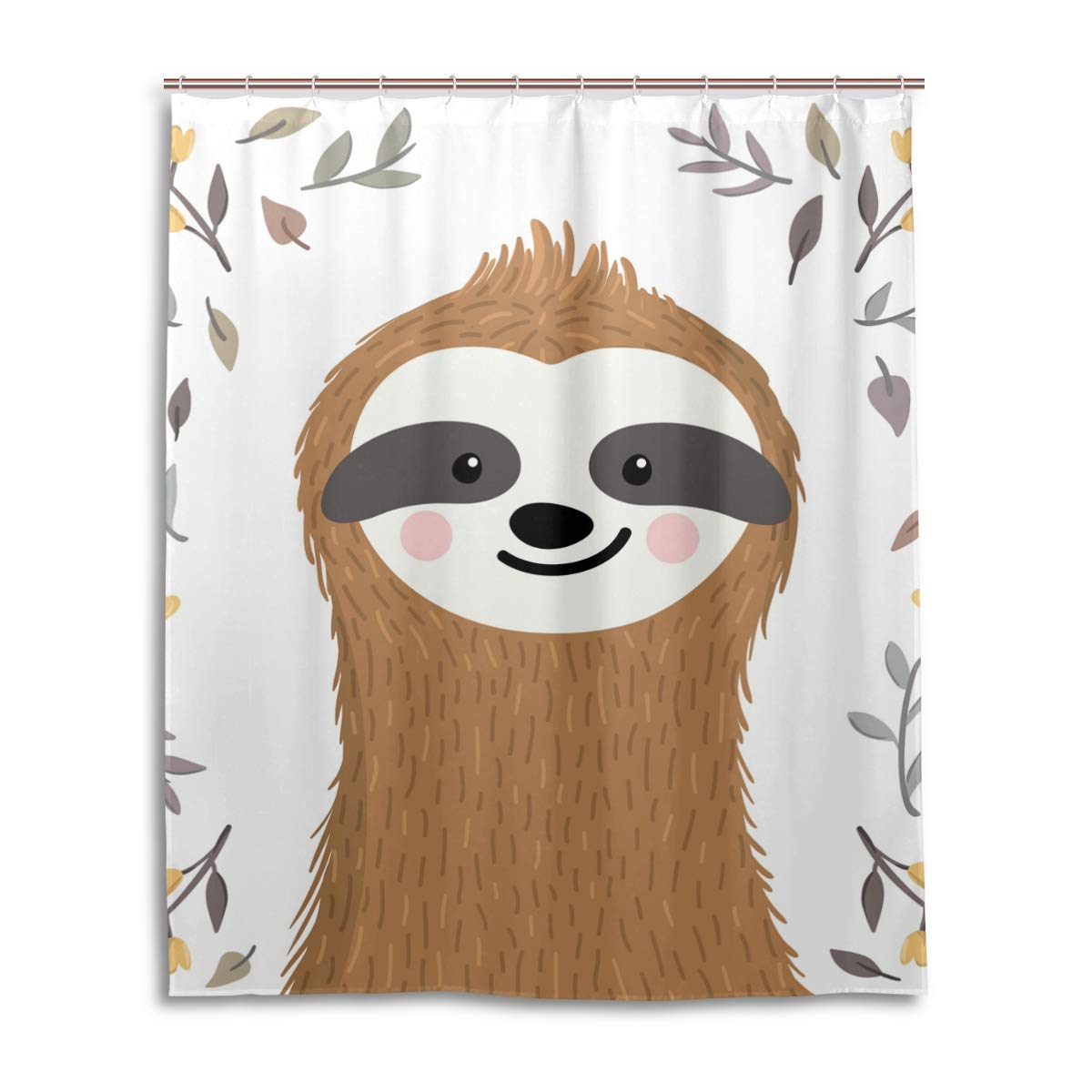 ALAZA Cute Sloth Shower Curtain 60x72 Inch - Waterproof Polyester Bathroom Decor with Hooks - Perfect for Kids' Bathroom, Nursery, or Tropical Themed Home Decor