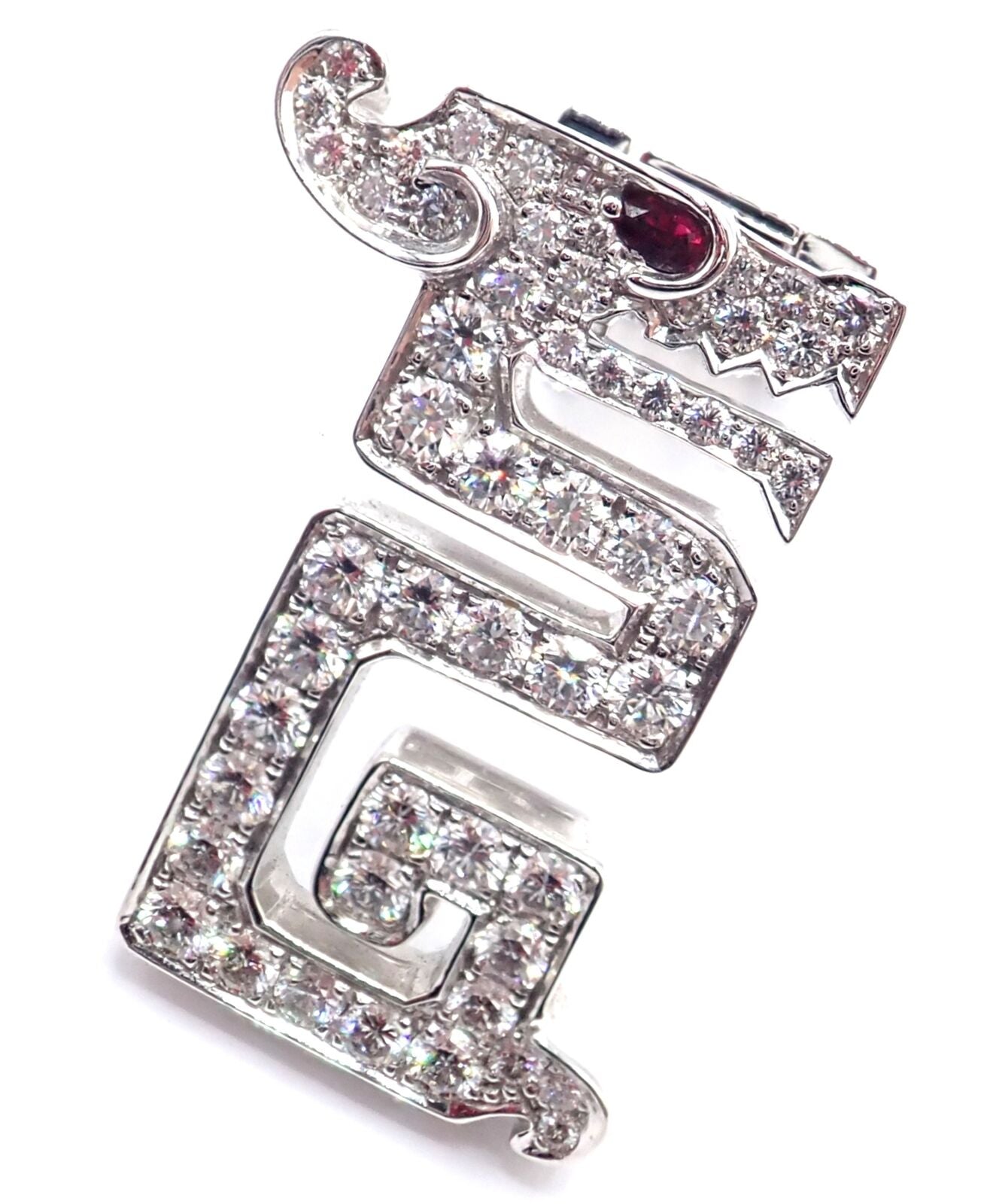 Authentic Cartier Le Baiser Du Dragon 18k White Gold Diamond Ruby Brooch Pin - Luxury Jewelry Gift for Women, Perfect for Weddings, Anniversaries & Special Occasions