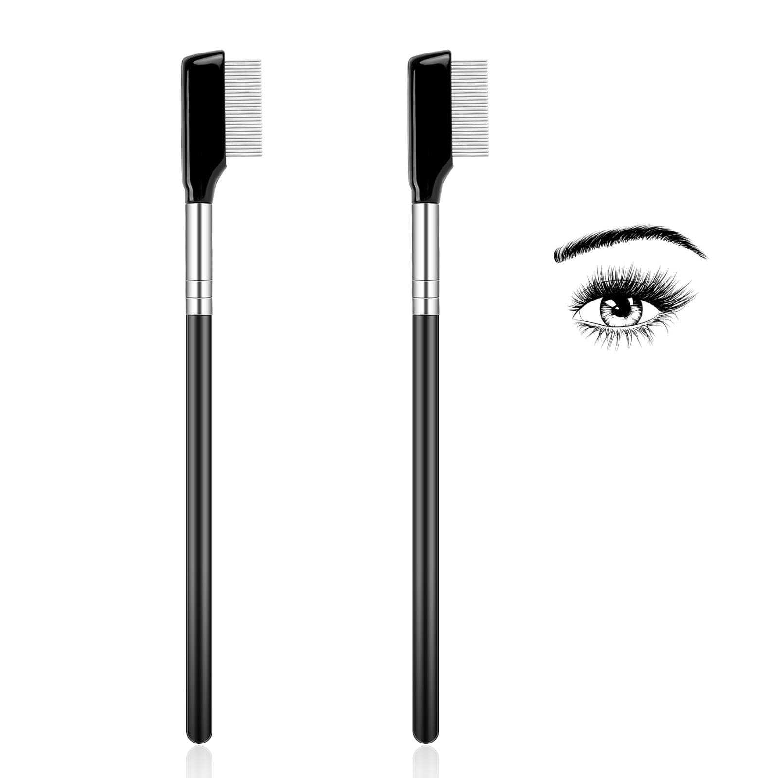 2 Pack Metal Eyelash Comb & Eyebrow Brush - Professional Eyelash Separator Tool with Metal Teeth for Perfect Eye Makeup | Ideal for Lash Extensions, False Lashes & Everyday Grooming (Women's Beauty Essential)