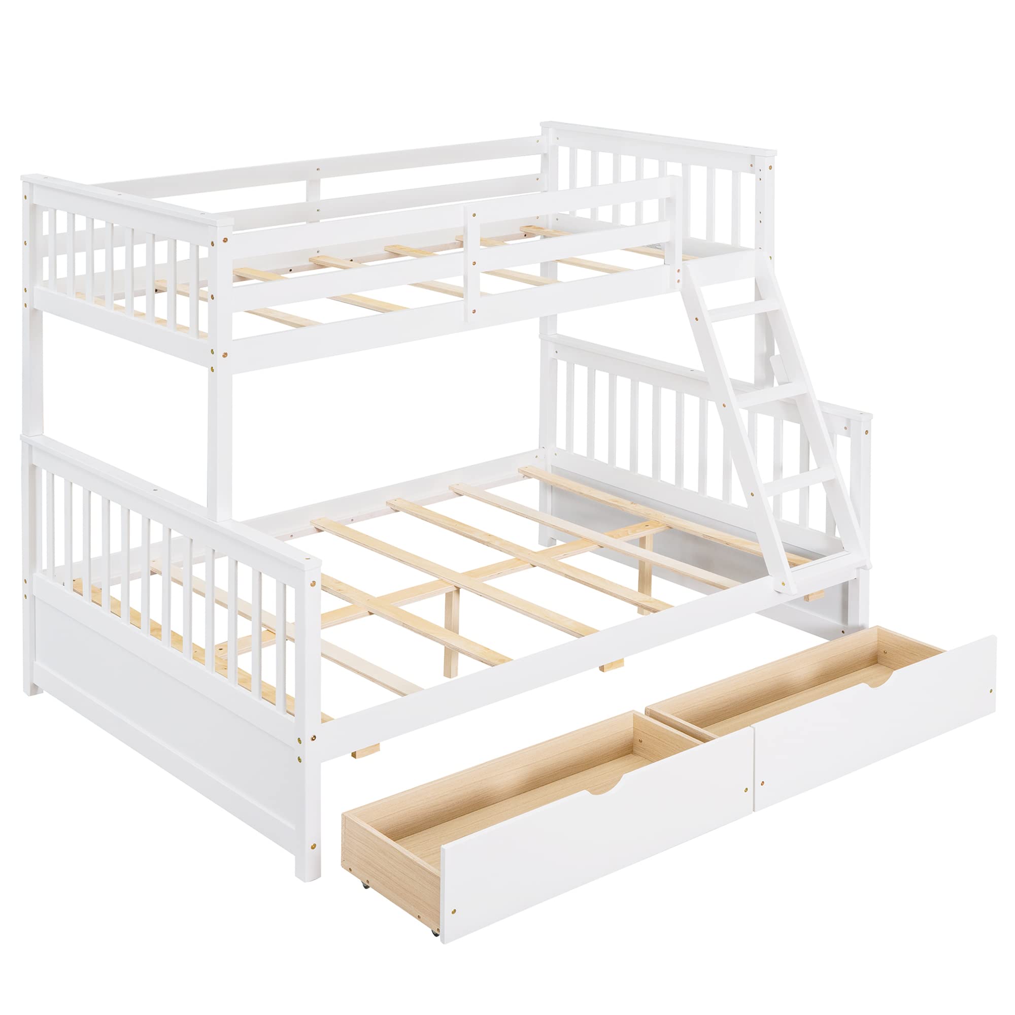 P PURLOVE Twin Over Full Bunk Bed with Storage - Wood Frame for Kids & Teens - Space Saving Bedroom Solution