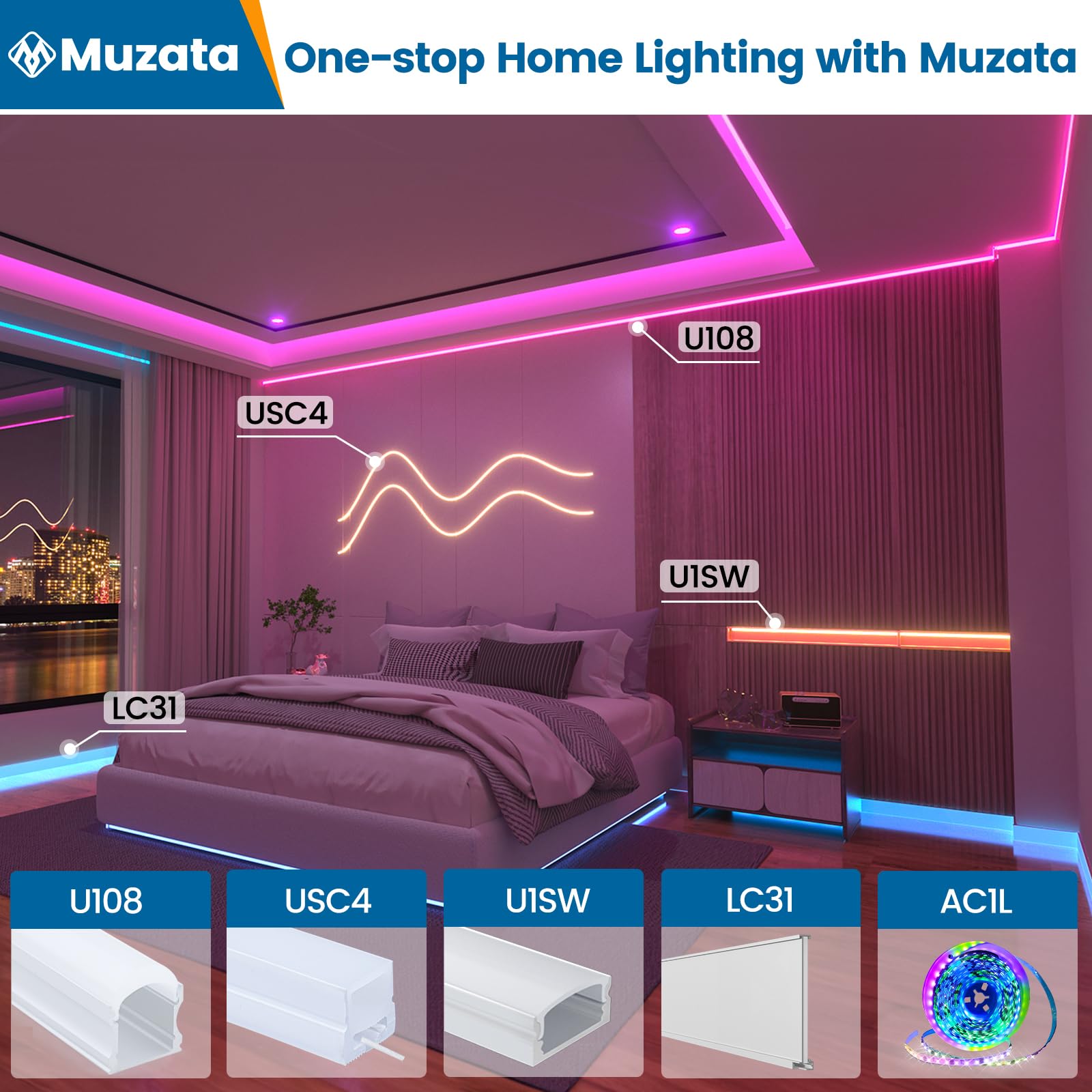 Muzata 10-Pack 6.6FT/2M Deep Aluminum LED Channel System with Milky White Frosted Diffuser for LED Strips up to 12mm - Perfect for Under Cabinet Lighting, Cove Lighting, and Home Decoration (U101 WW)