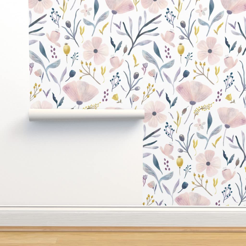 Peel & Stick Removable Wallpaper 9ft x 2ft - Pastel Floral Botanical Design in Pink & Purple | Spring Farmhouse Decor | Perfect for Bedroom, Nursery, Living Room & Easter Home Decoration