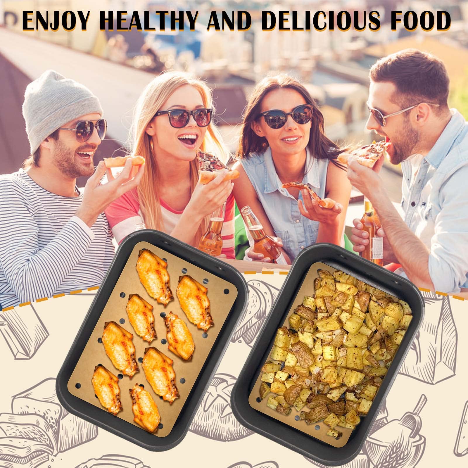 200 Sheets Non-Stick Air Fryer Parchment Paper Liners - Compatible with Ninja Foodi, Double Basket & Toaster Ovens - Perforated Rectangular Disposable Sheets for Easy Cleanup - Perfect for Cooking Chicken Wings, French Fries & Healthy Meals