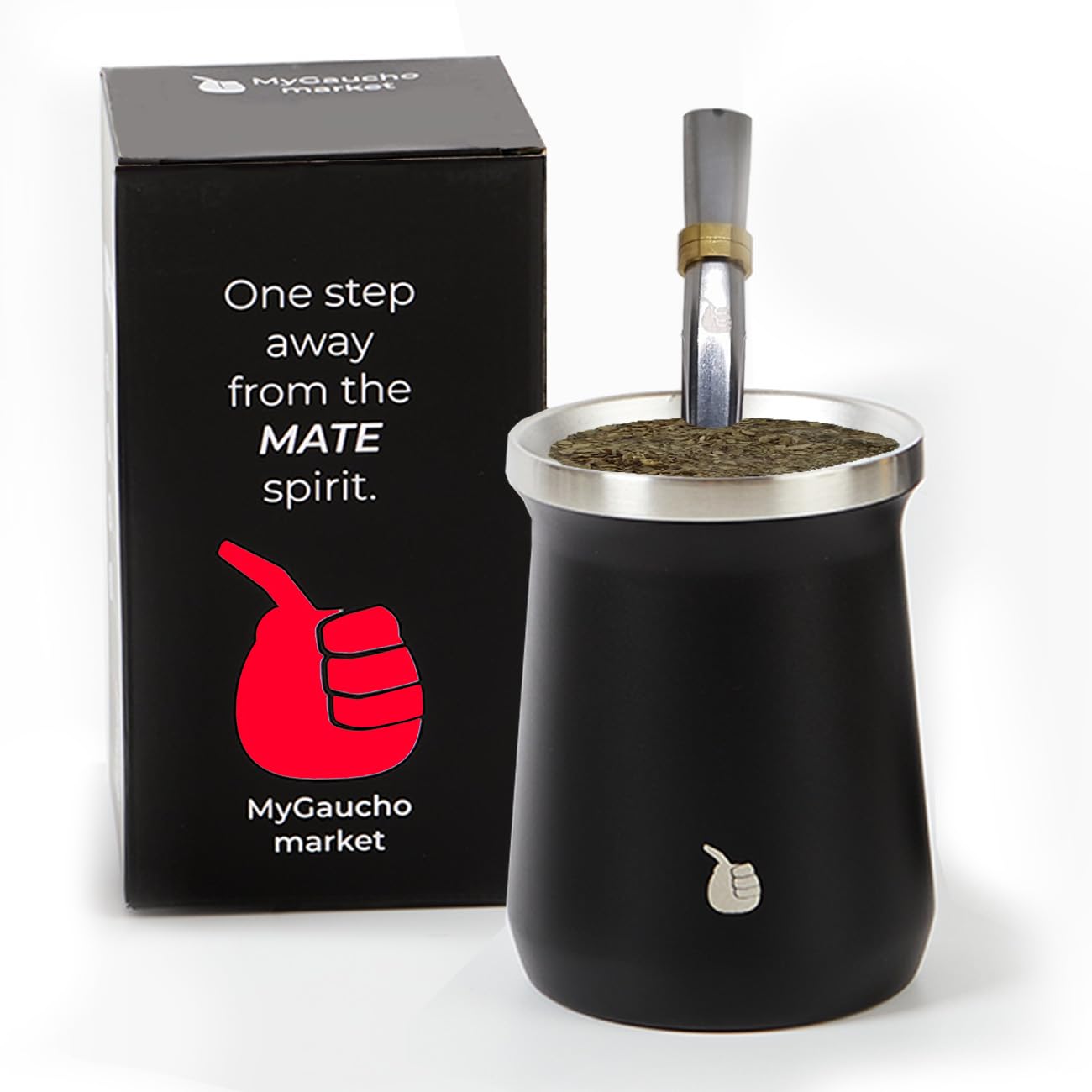Premium Yerba Mate Cup Set - Double-Wall Insulated Stainless Steel Gourd with Bombilla Straw & Cleaning Brush - Ideal for Traditional South American Tea, Outdoor Adventures & Office Use - Evolution Black