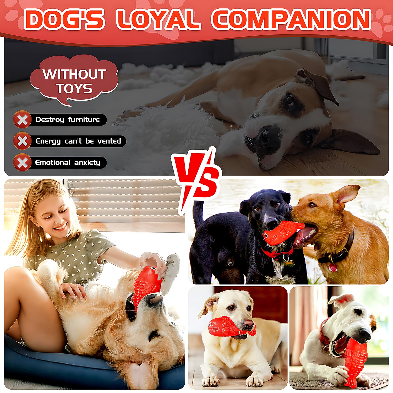 **Indestructible Dog Chew Toys for Aggressive Chewers - Tough Nylon Bone Treat Dispenser for Large & Medium Breeds - Interactive Squeaky Durable Chew Toy (Red) - Perfect for Playtime, Training & Anxiety Relief**
