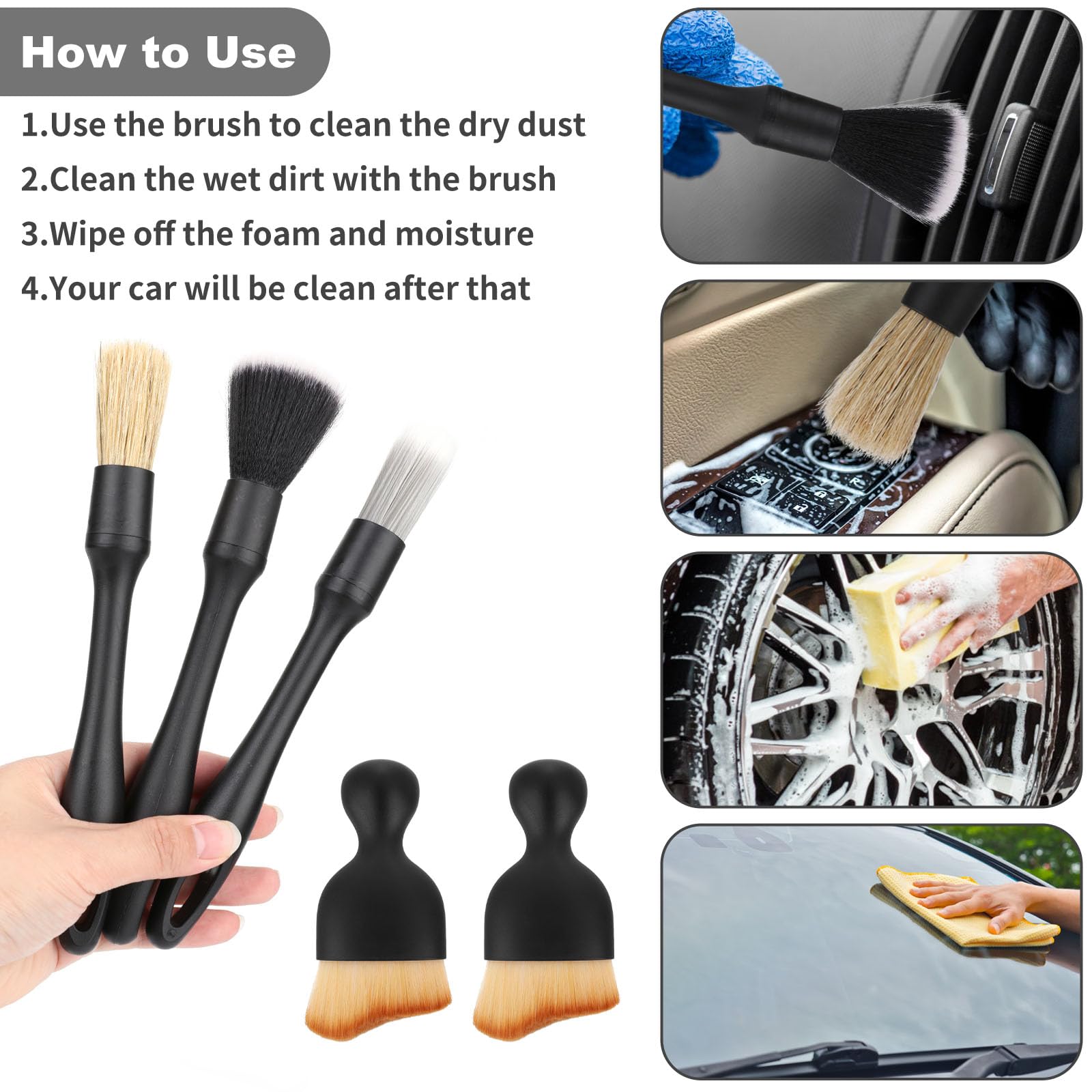 Cobee 5PCS Car Detailing Brush Set - Soft Bristle Interior Cleaning Brushes for Dashboard, Wheel Rims & Air Vents | Dust Removal Tools for Car Detailing & Auto Care | Perfect for Home & Professional Use