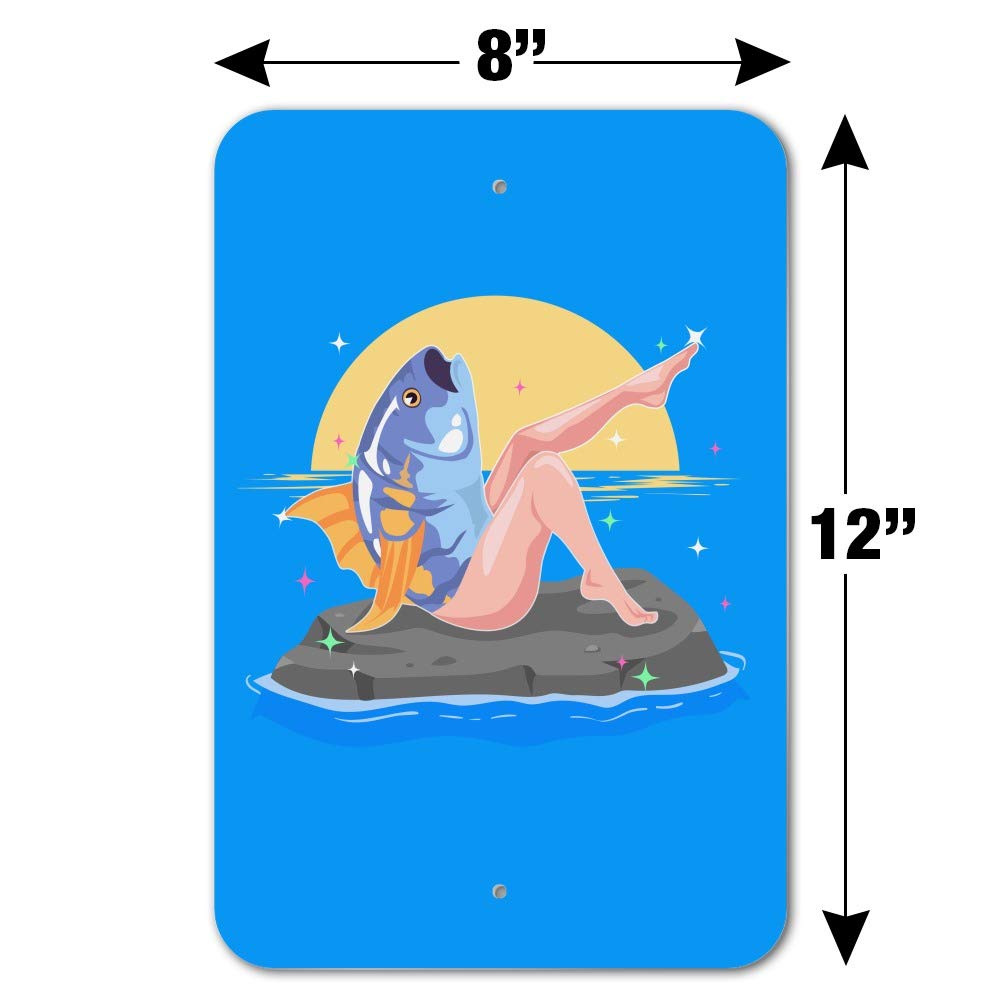Funny Reverse Mermaid with Tuna Head Sign - Unique Home & Office Decor for Beach Theme Parties, Nautical Gifts & Mermaid Lovers