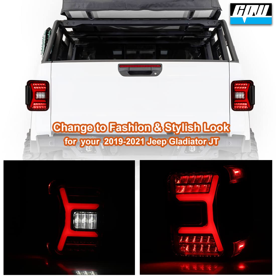 Premium LED Tail Lights Assembly for 2019-2025 Jeep Gladiator JT - Black Housing Smoke Lens with Sequential Turn Signals | Direct Replacement Full LED Rear Lamps | Off-Road & Night Driving Upgrade