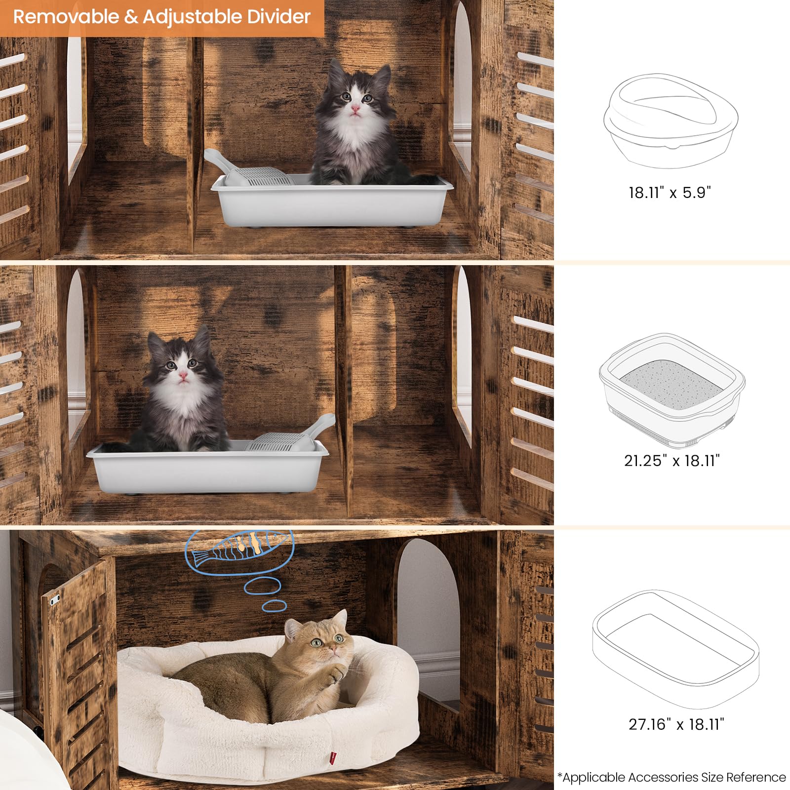 DKLGG Large Wooden Cat Tree with Hidden Litter Box Enclosure - Multi-Level Cat Condo with Sisal Scratching Posts, Plush Perch & Washroom Divider - Perfect for Indoor Cats Play, Rest & Privacy Needs