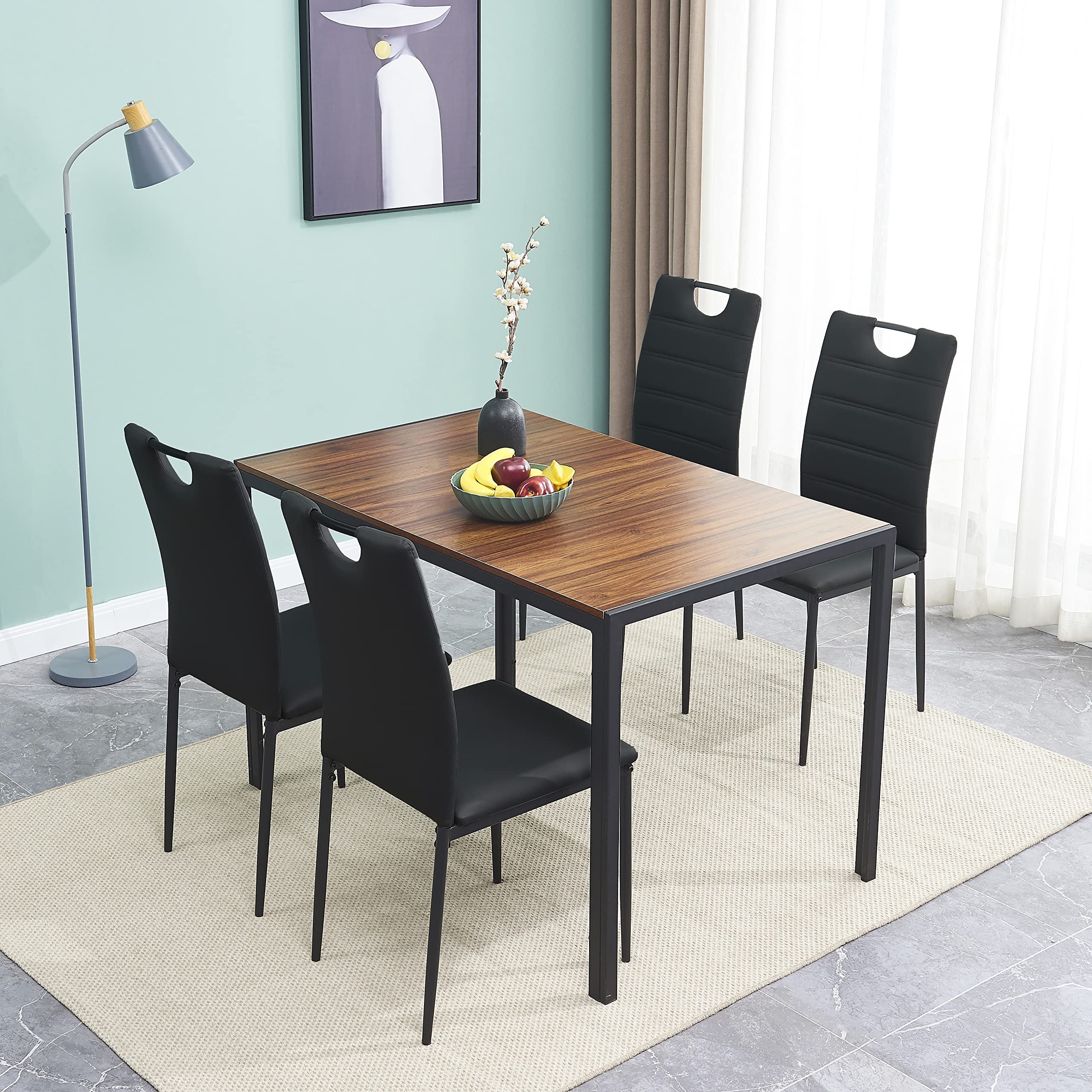 Modern Black Rectangle Dining Table and 4 Chairs Set - CONPUT Contemporary Dining Room Furniture for Kitchen, Dining Room & Small Space (Black)