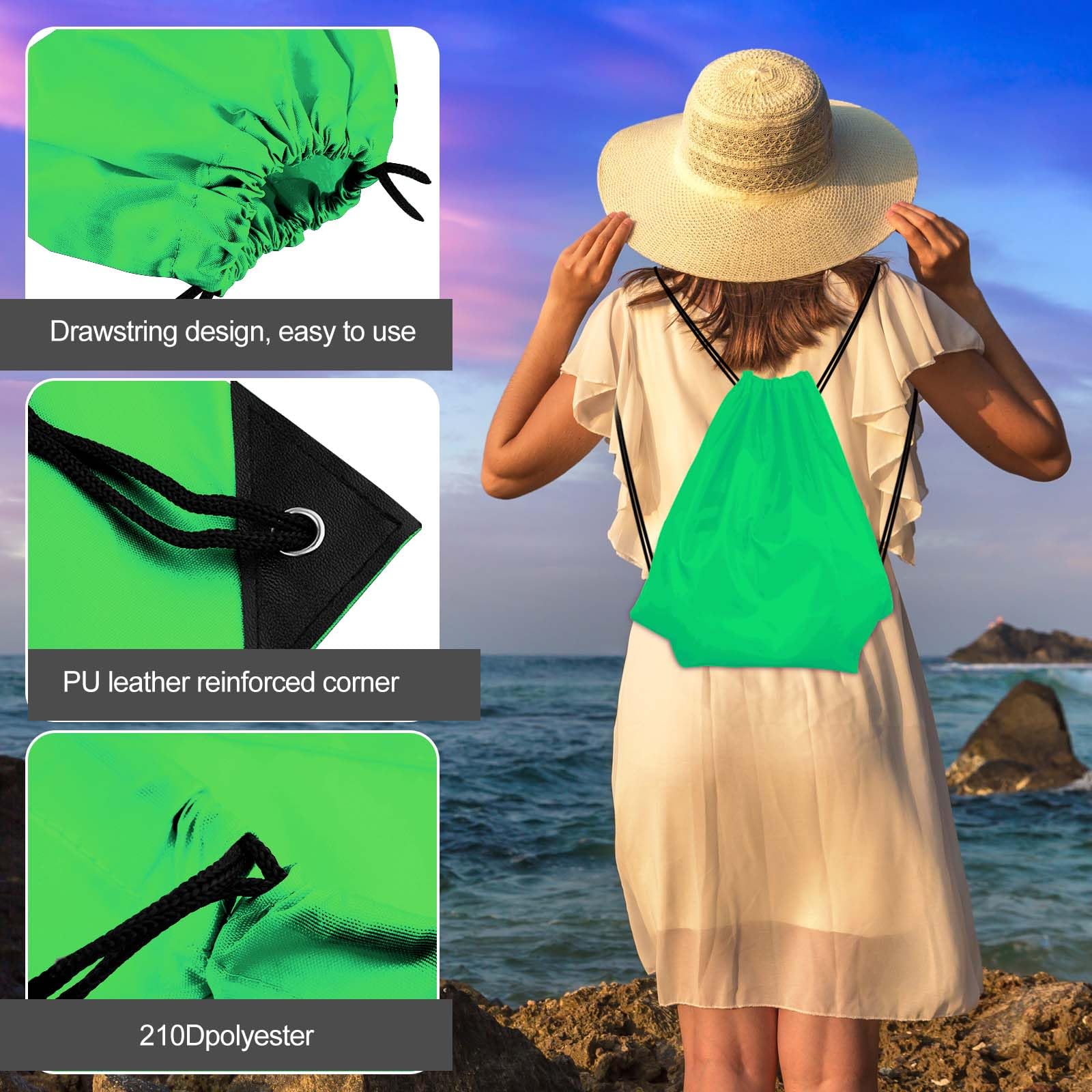 PLULON 2-Pack Green Drawstring Backpacks - Lightweight Cinch Sack Gym Bags for Yoga, Travel, Sports & Outdoor Activities | Perfect for Gym, Beach, School & Camping Essentials