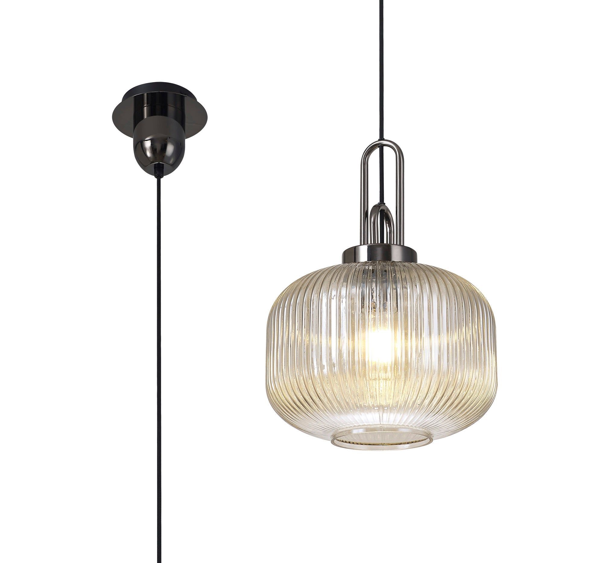 Stylish Cadiz 1-Light Pendant Light with 30cm Pumpkin-Shaped Ribbed Glass Shade - E27 Socket, IP20 Rated, Multiple Color Options - Perfect for Kitchen Island, Dining Room, or Entryway Lighting