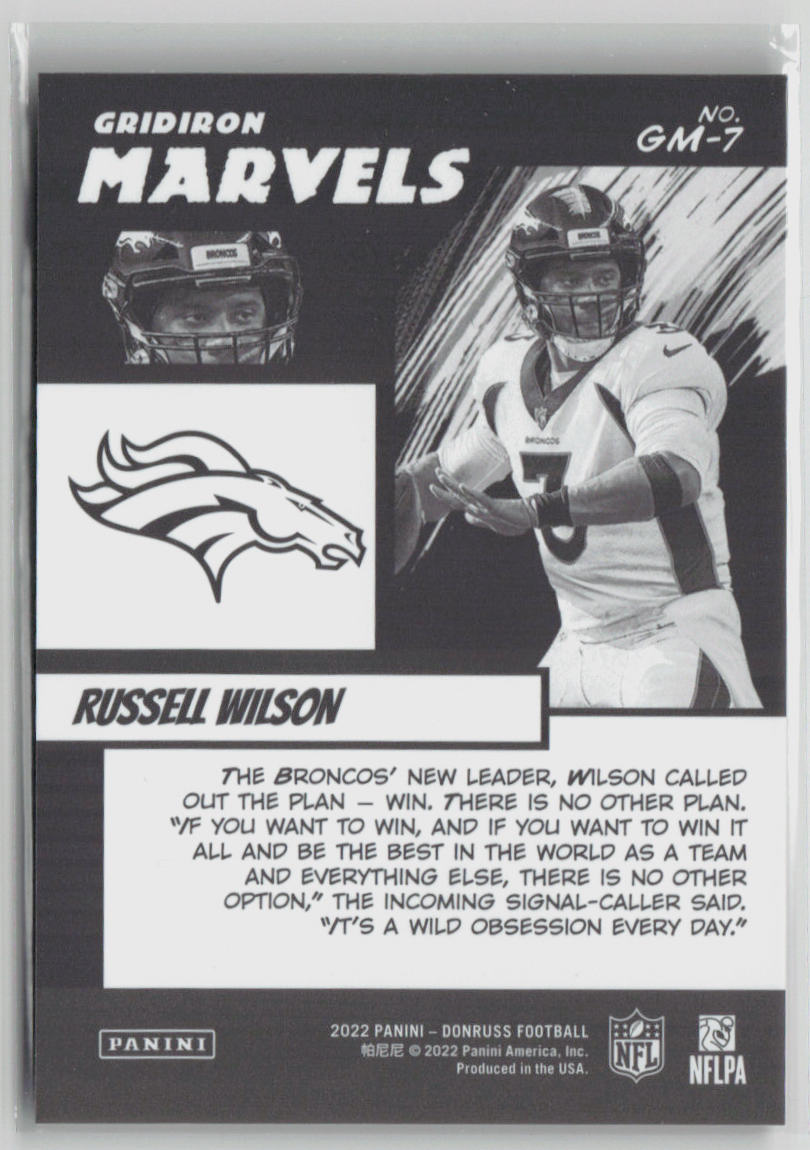 2022 Panini Donruss Gridiron Marvels Russell Wilson #GM 7 Football Trading Card - Collectible NFL Memorabilia for Sports Fans & Card Enthusiasts