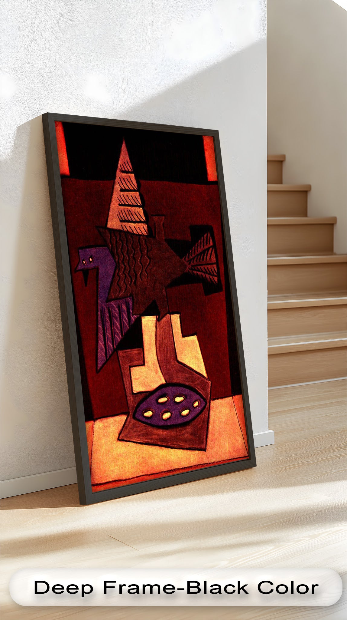 Abstract Bird & Bowl Cubist Oil Painting Wall Art - Modern Home Decor for Living Room, Bedroom & Office