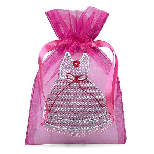 12 Pack Hot Pink Organza Mini Dress Bags - Elegant Wedding Favor Bags for Bridal Showers, Bachelorette Parties & Baby Showers - Perfect for Jewelry, Candies & Small Gifts