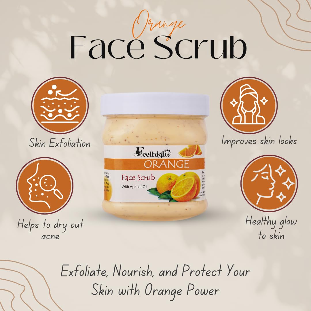 Orange Face & Body Scrub with Apricot Oil (500ml) – Deep Exfoliating Cleanser for All Skin Types | Dead Skin & Tan Removal | Blackhead Remover | Perfect for Daily Skincare & Spa Days