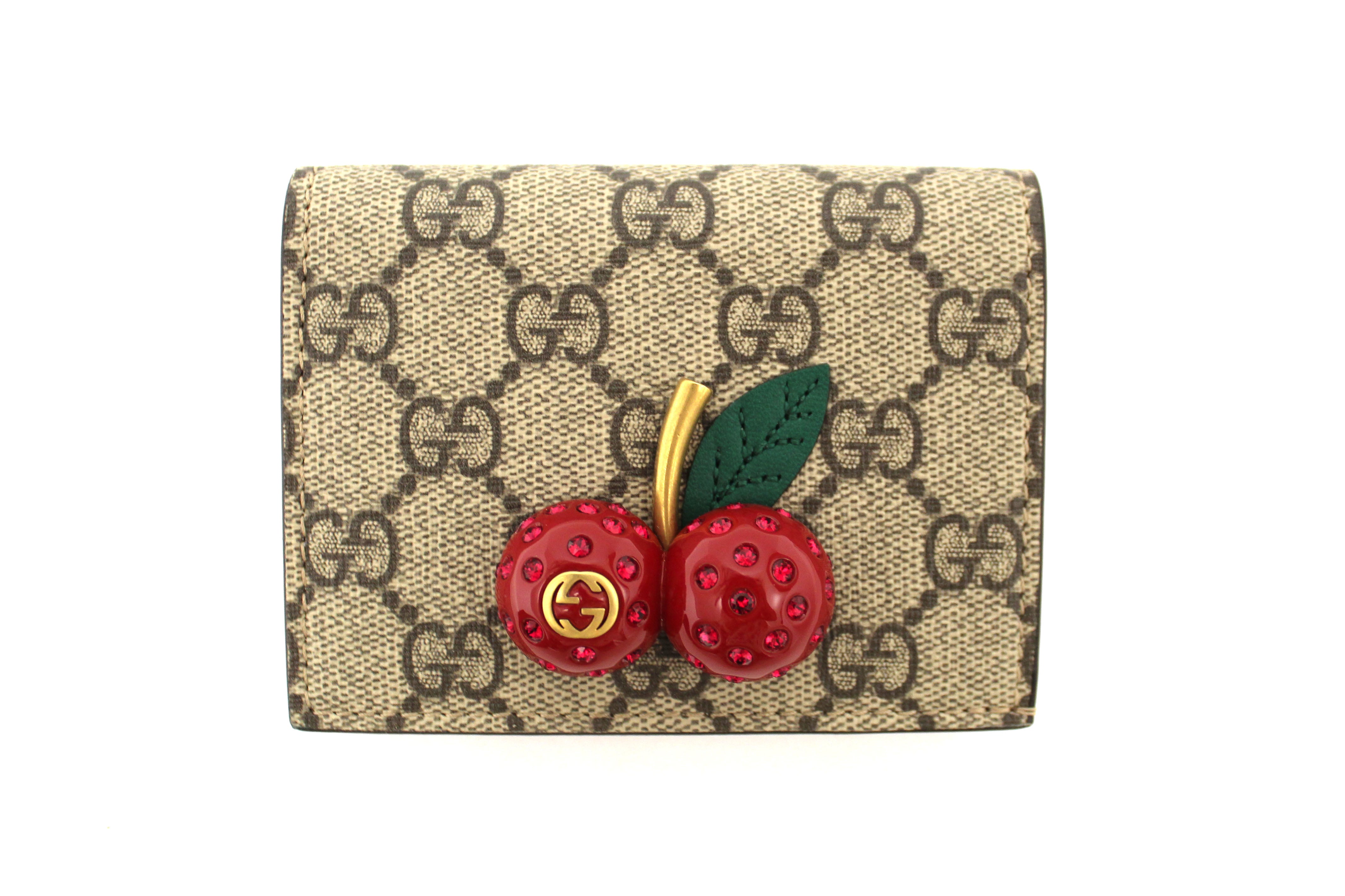 Authentic Gucci GG Supreme Cherries Card Holder Wallet - Luxury Compact Card Case for Women & Men, Perfect for Everyday Use, Travel & Gifts
