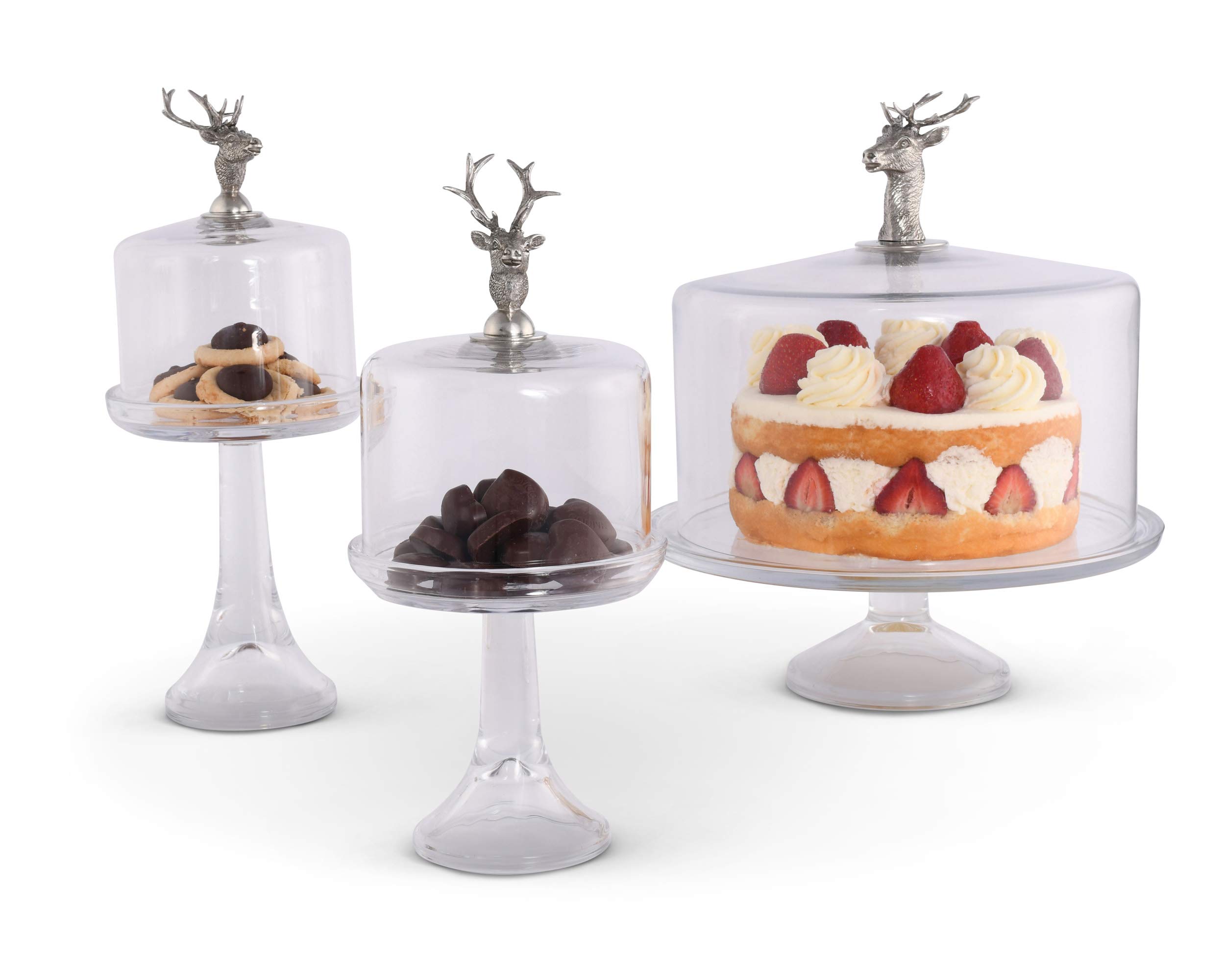 Hand-Blown Glass Cheese Dome with Pewter Elk Knob - 6