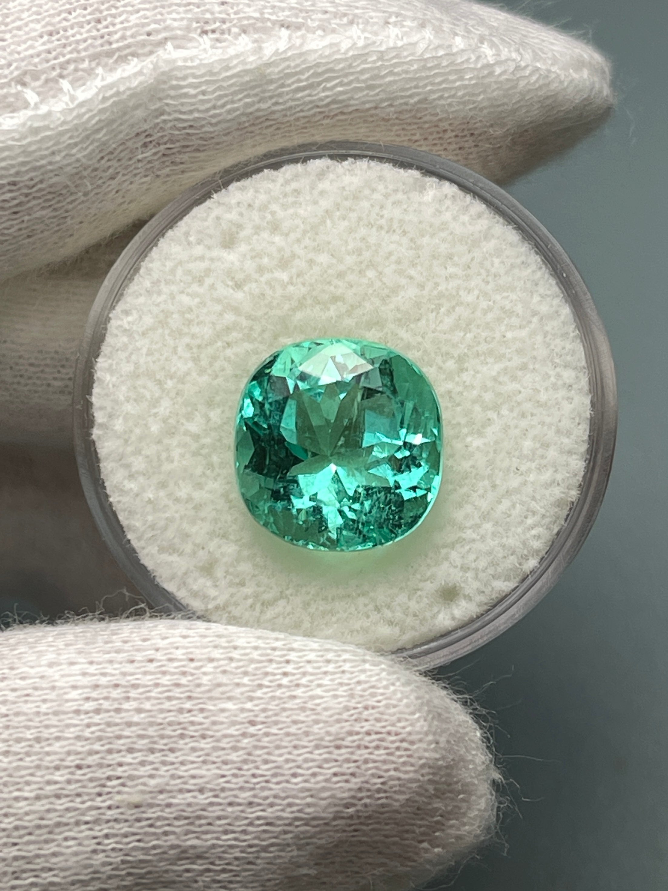 6.38 Carat 11x11mm Luminous Bluish-Green Natural Loose Colombian Emerald Cushion Cut Gemstone for Jewelry Making & Engagement Rings - Perfect for Custom Pendants, Earrings & Luxury Gifts