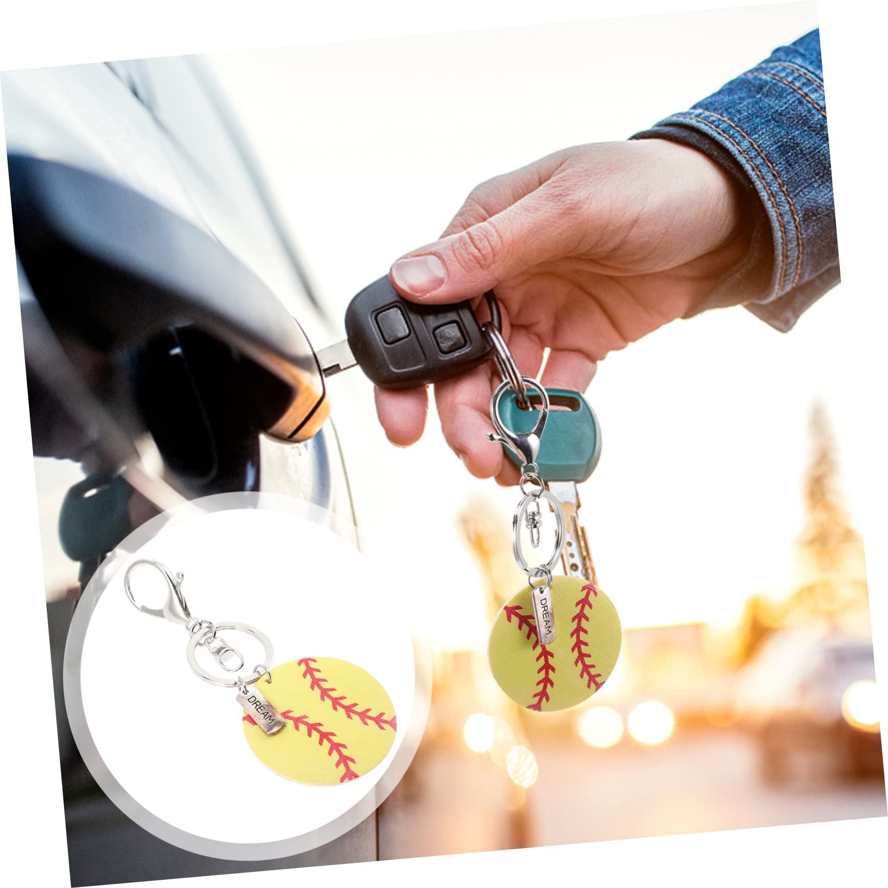 BelliFFY 3 Pack Mini Softball Keychains - Wood & Alloy Keychain Pendants for Boys, Sports Enthusiasts - Lightweight Compact Keyrings for Backpacks, Gifts & Party Favors - Perfect for Baseball Games, Team Events & School Accessories