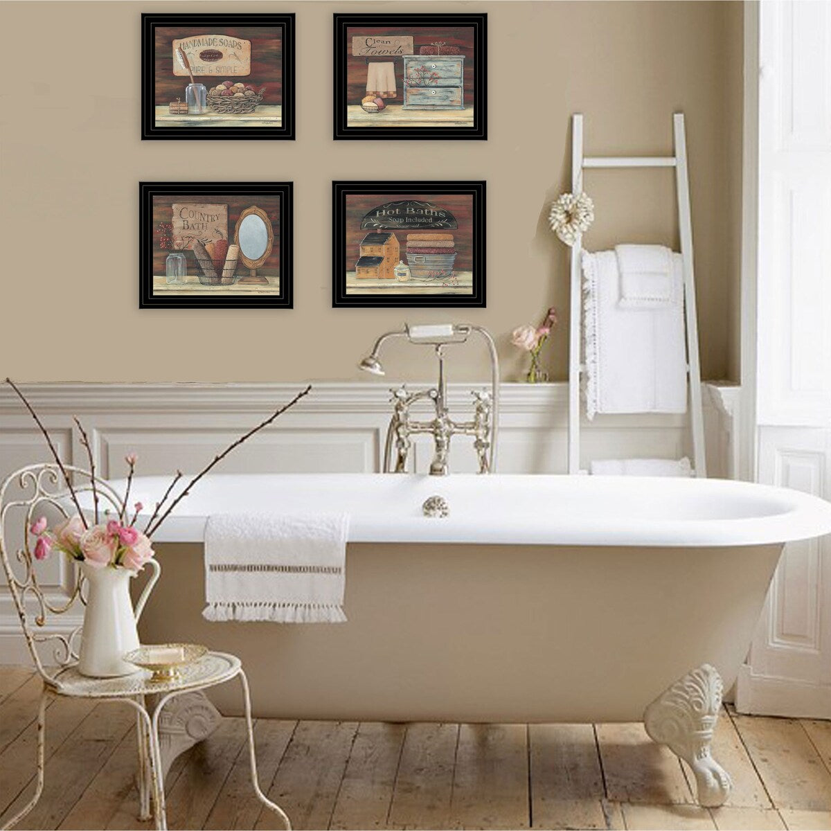 Pam Britton Black Frame Bathroom Wall Art Set - 4 Piece Vignette Collection for Bathroom Decor | Perfect for Home, Spa & Guest Room Decorations