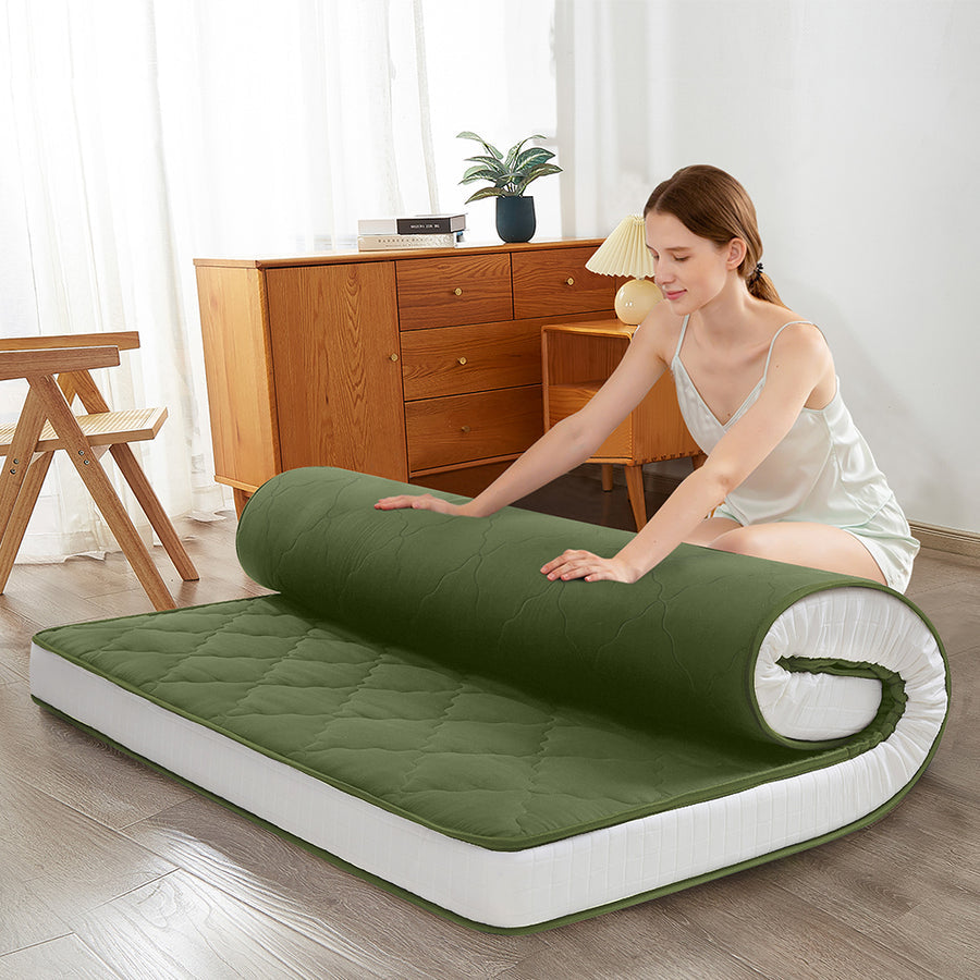 MAXYOYO Diamond Patterned Padded Japanese Floor Mattress - Extra Thick Quilted Mattress Topper in Green | Perfect for Guest Beds, Meditation & Small Spaces