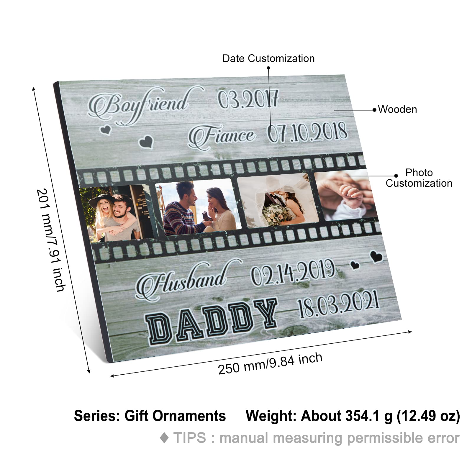 Personalized Father's Day Picture Frame - Custom Engraved Photo Gift for Dad, Husband, Boyfriend & Fiance - 9.84