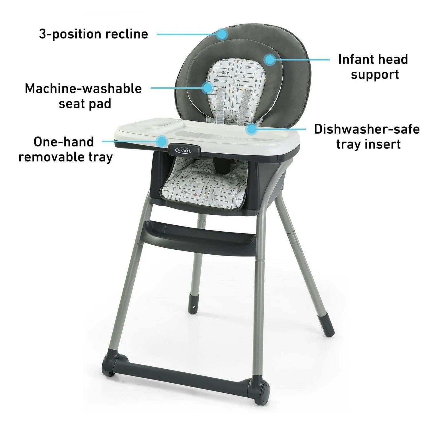 Graco Table2Table 6-in-1 Convertible High Chair - Adjustable Baby Feeding Seat with Removable Tray (Asteroid Gray) | Perfect for Infants & Toddlers at Home or Restaurant Dining