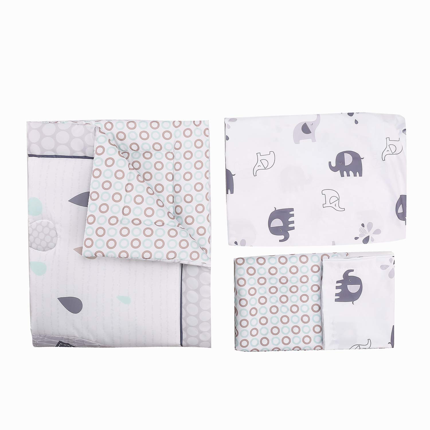 4-Piece Elephant Nursery Bedding Set for Baby Boys - Soft Microfiber Crib Comforter, Fitted Sheet, Dust Ruffle & Blanket in Grey with Embroidered Design | Perfect for Toddler Bedrooms, Baby Showers & Cozy Nursery Decor