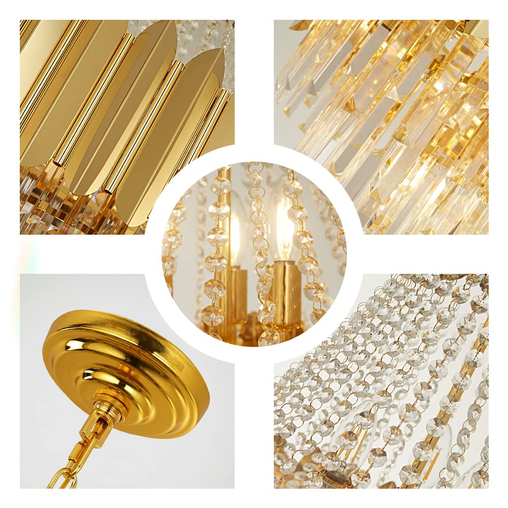 Modern Luxury Gold Crystal Large Raindrop Chandelier - 23.23” Diameter x 33.46” Height - Elegant Lighting Fixture for Living Room, Dining Room, Staircase & Entryway - Perfect for Home Decor, Wedding Venues & Luxury Hotels