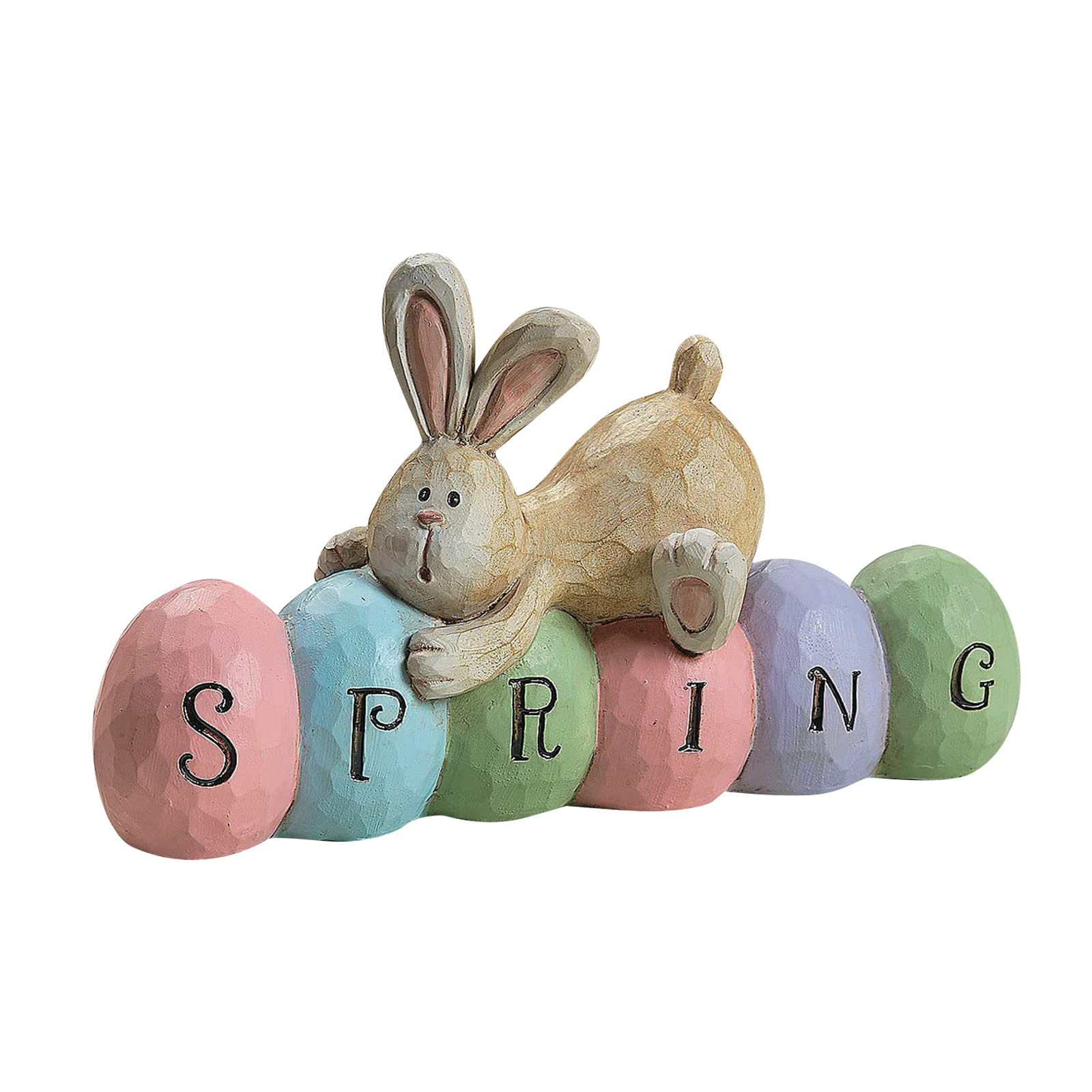 Hand-Painted Easter Bunny Resin Figurine - Easter Table Centerpiece Decor for Home, Living Room, Bedroom & Patio - Perfect for Easter Celebrations, Spring Home Decor & Holiday Party Decorations